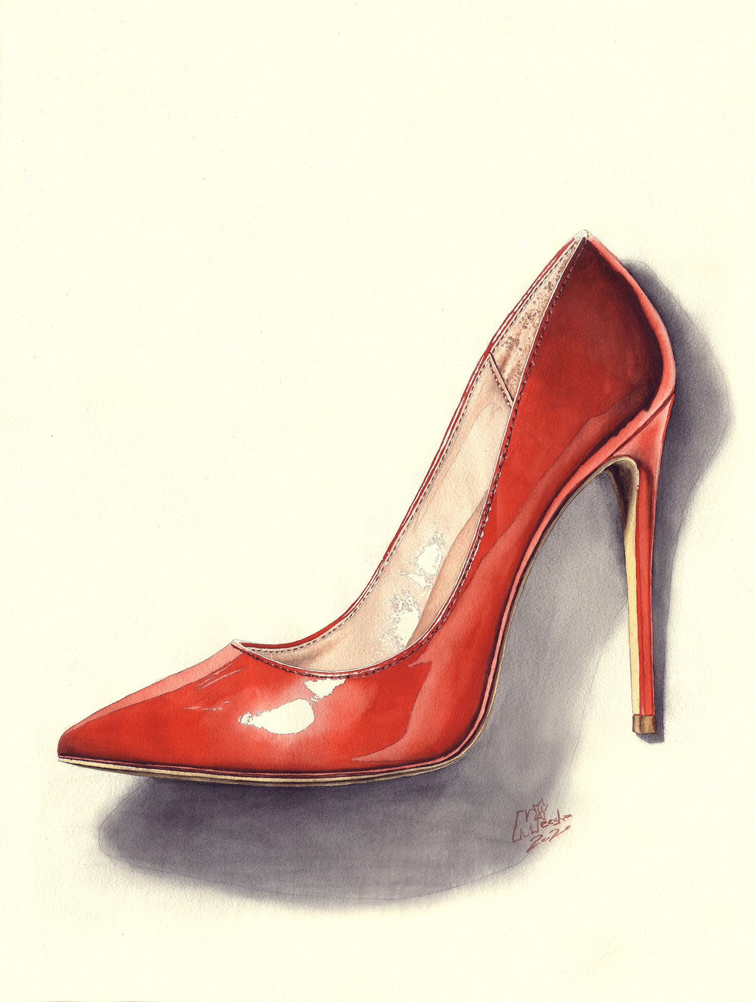 ArtStation - Red shoe. Watercolor on paper. 2020