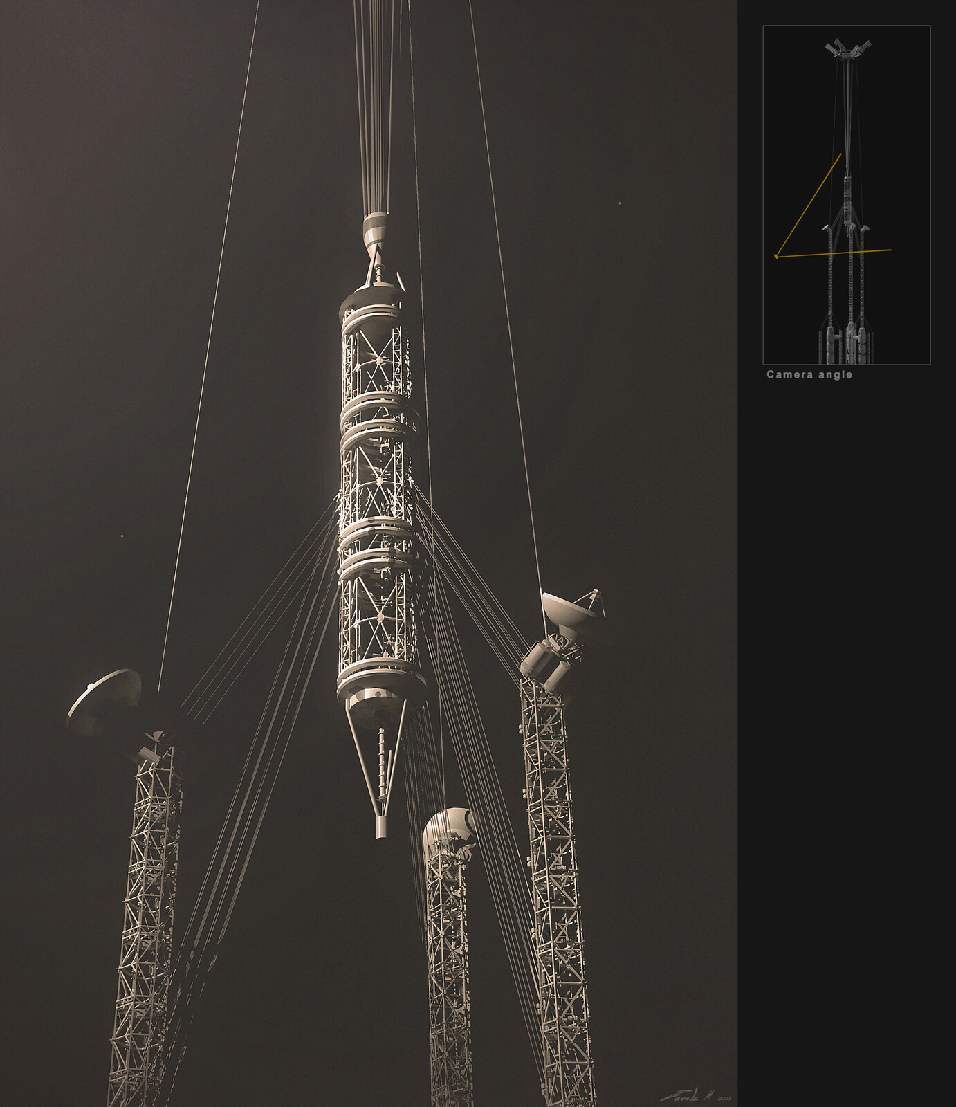 Notice the three basic antennas that ended up being the top of the structure in the final version.