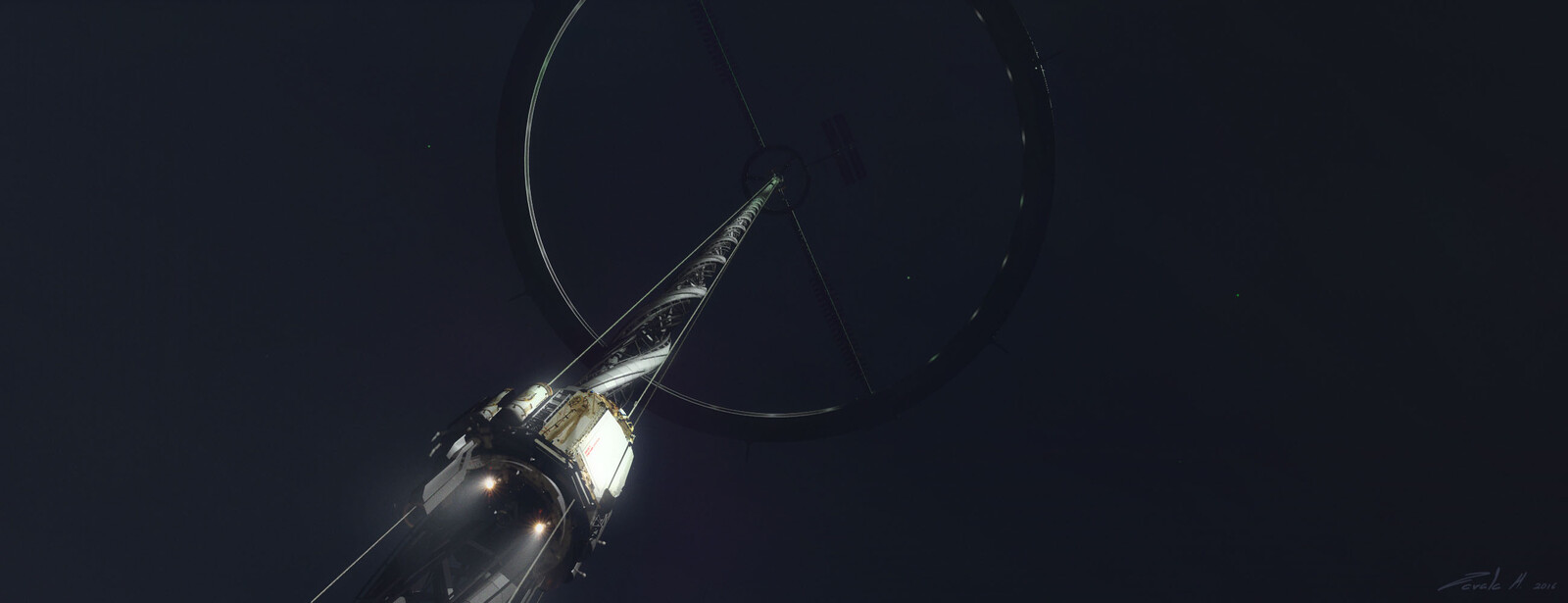 Space elevator ring early concept (notice the spiral space elevator)