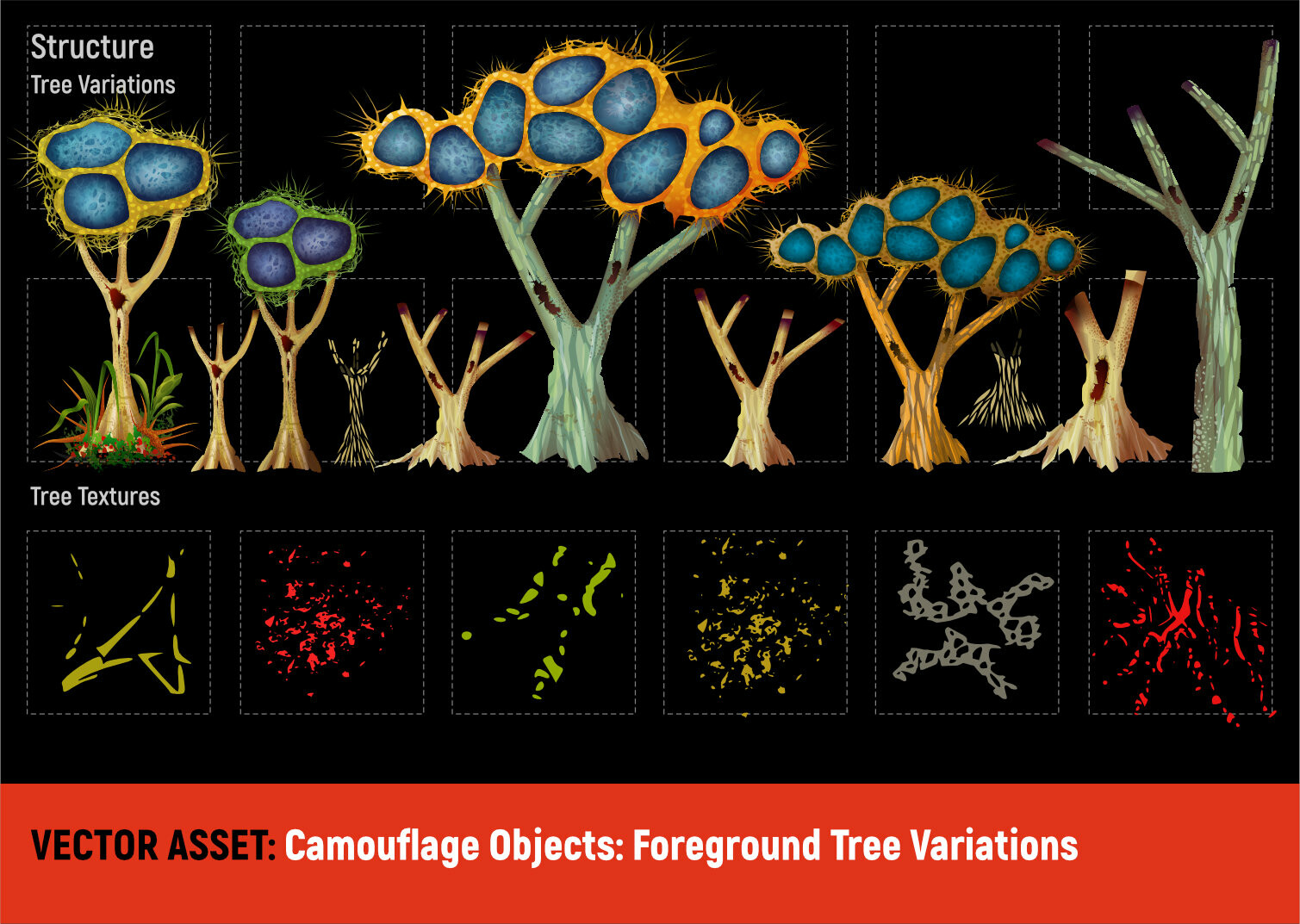 Vector Assets
Camouflage I Objects: Foreground Tree Variations