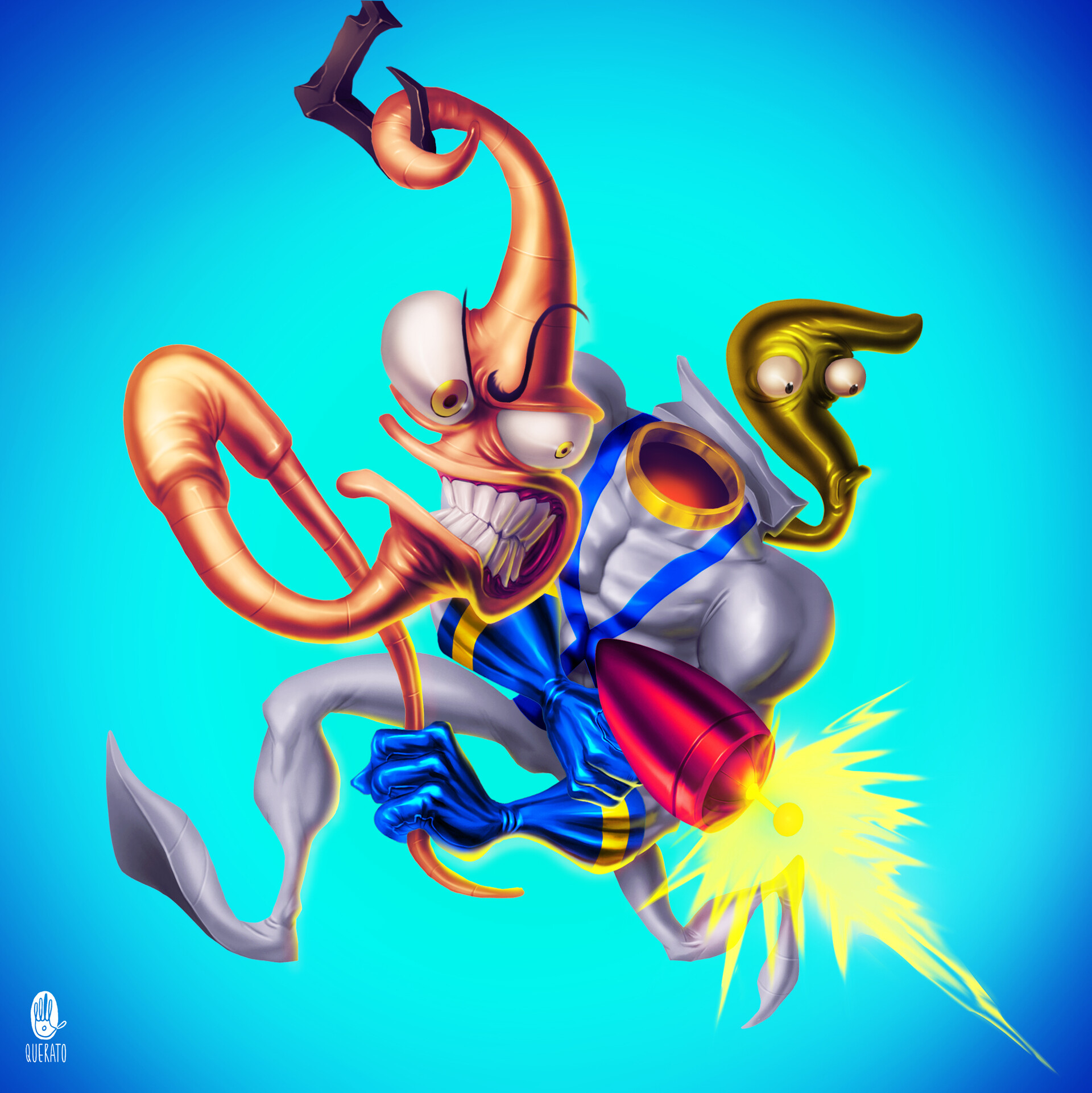 Querato Ilustracion Earthworm Jim Snes