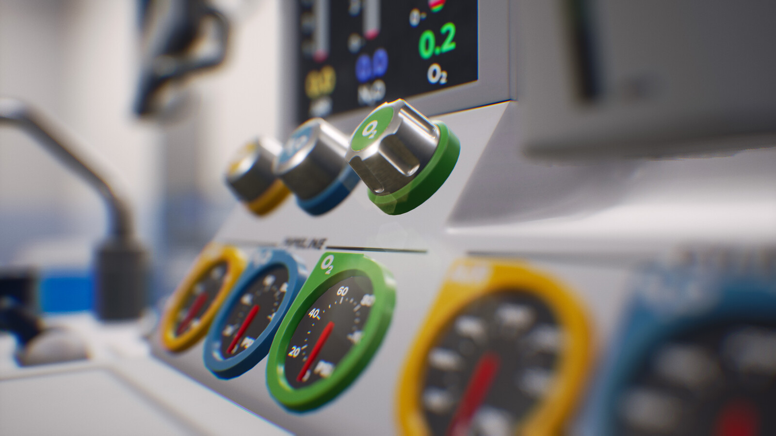 The anesthesia machine was designed from scratch to allow for better usability with VR controllers. I was responsible for concepting the machine so it would be easy to use in VR.