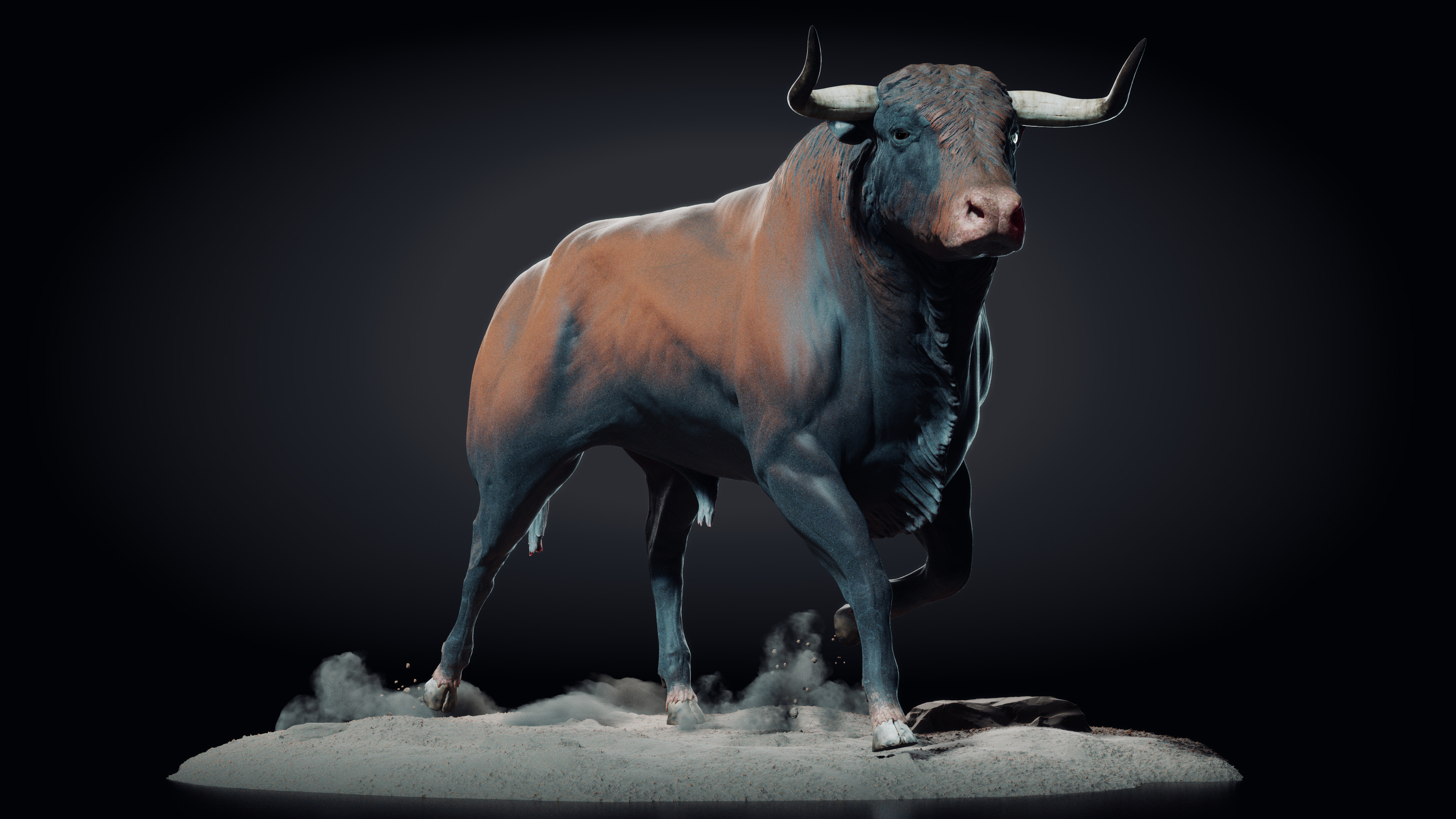 bull_tan_さん12-23-1 NILEEBUKER Wall Street Bull and Bear Statue Bronze Patina Resin