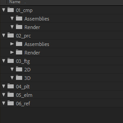 Create Project Folders generates folder structure in the project hierarchy view for initial shot setup.