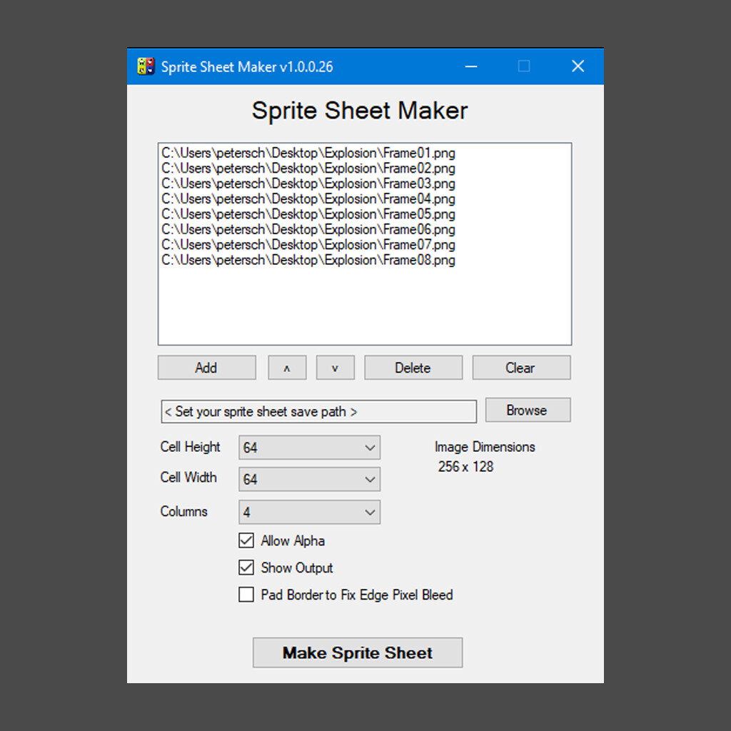 Sprite Sheet Maker - Imagemagick front end that creates sprite sheets. Allows for customization of each image frame, alpha, number of columns etc.