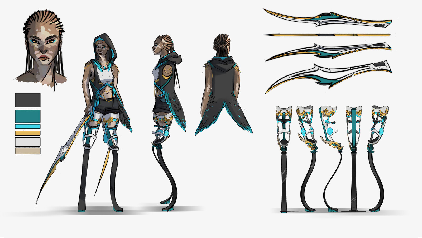 Shiri Character Design, Leg Prosthesis and Weapon Design