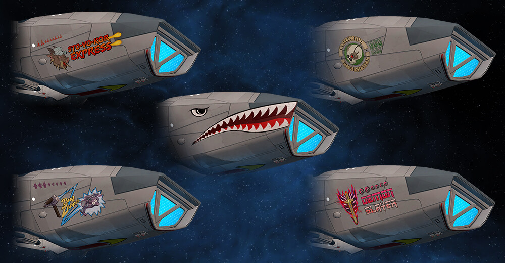 For the Anniversary bundle, we also created "nose" art for the Defiant. I collaborated with STO's Concept Artist, Hector Ortiz, on these designs.