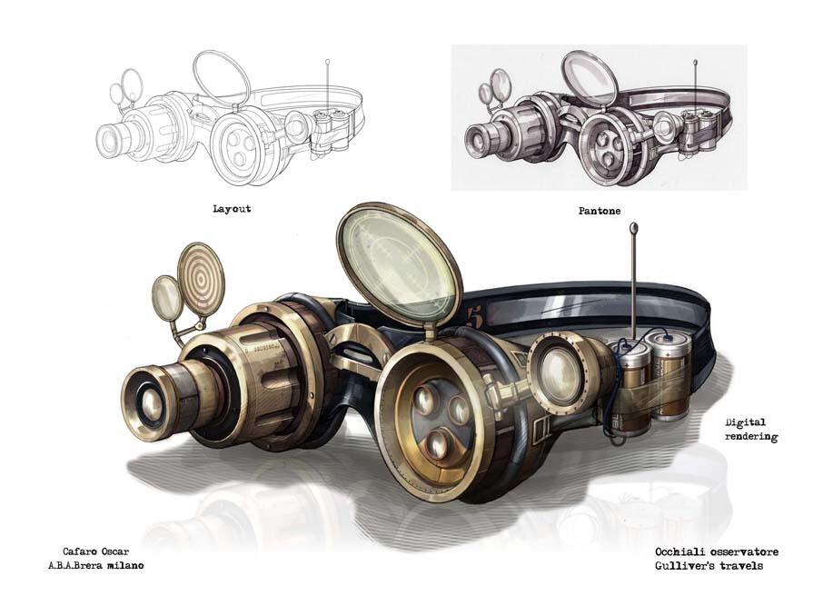 I took this concept from Oscar Cafaro as reference.  I didn't want to make the prop 1:1 as the concept because I didn't like the batteries on the side or the way they were connected to the flashlight. So I did my own version of it.