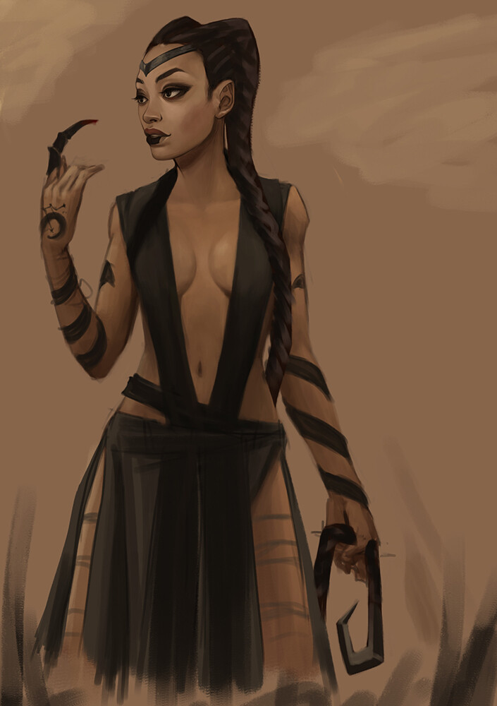 This was the first version of the image. I knew what I wanted her face and design to look like but I thought the pose was stiff and boring so I scrapped all that and only kept the face. (This later turned out to be a problem)