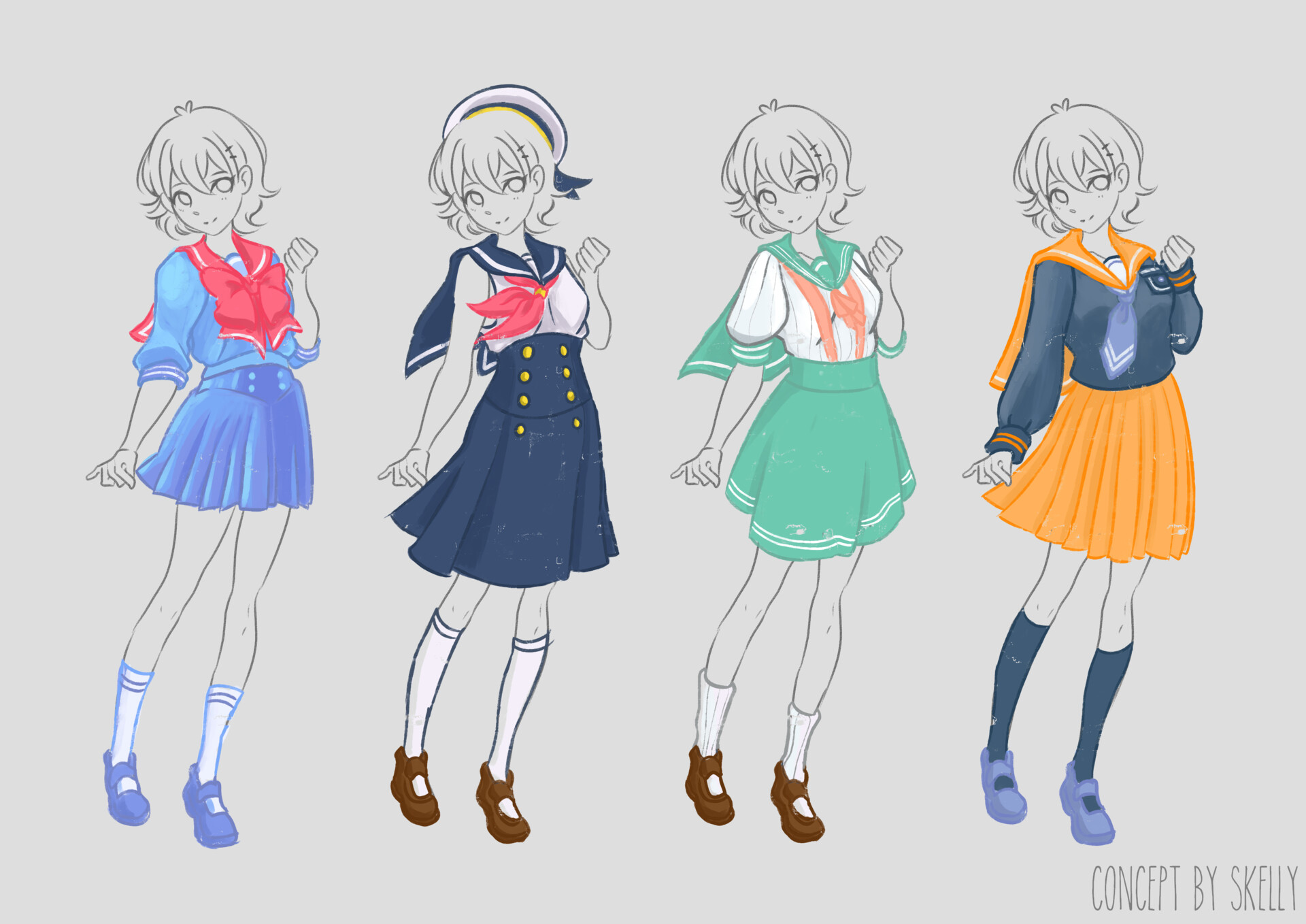 Artstation - Sailor Fuku / Maid Outfits Concept Art