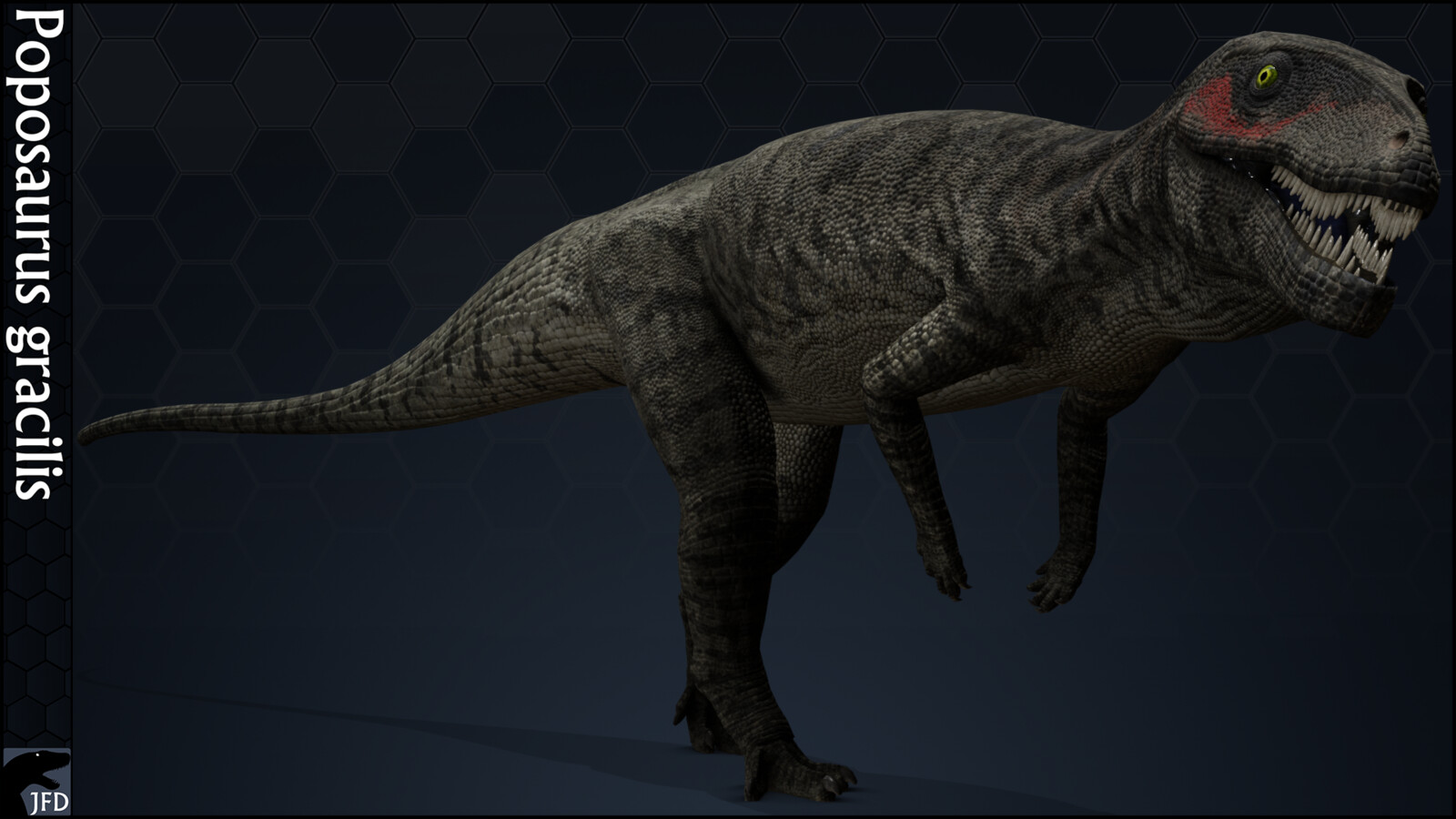 Full body render of the second alternate texture based loosely off of the Kaprosuchus design features in the TV series Primeval.