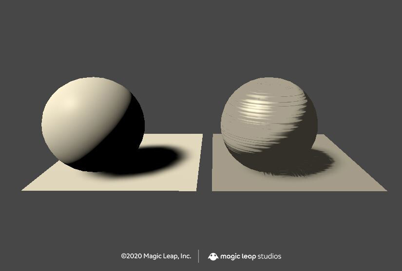 The left object is the Standard shader within Unity. The right is our stylized lighting shader. 