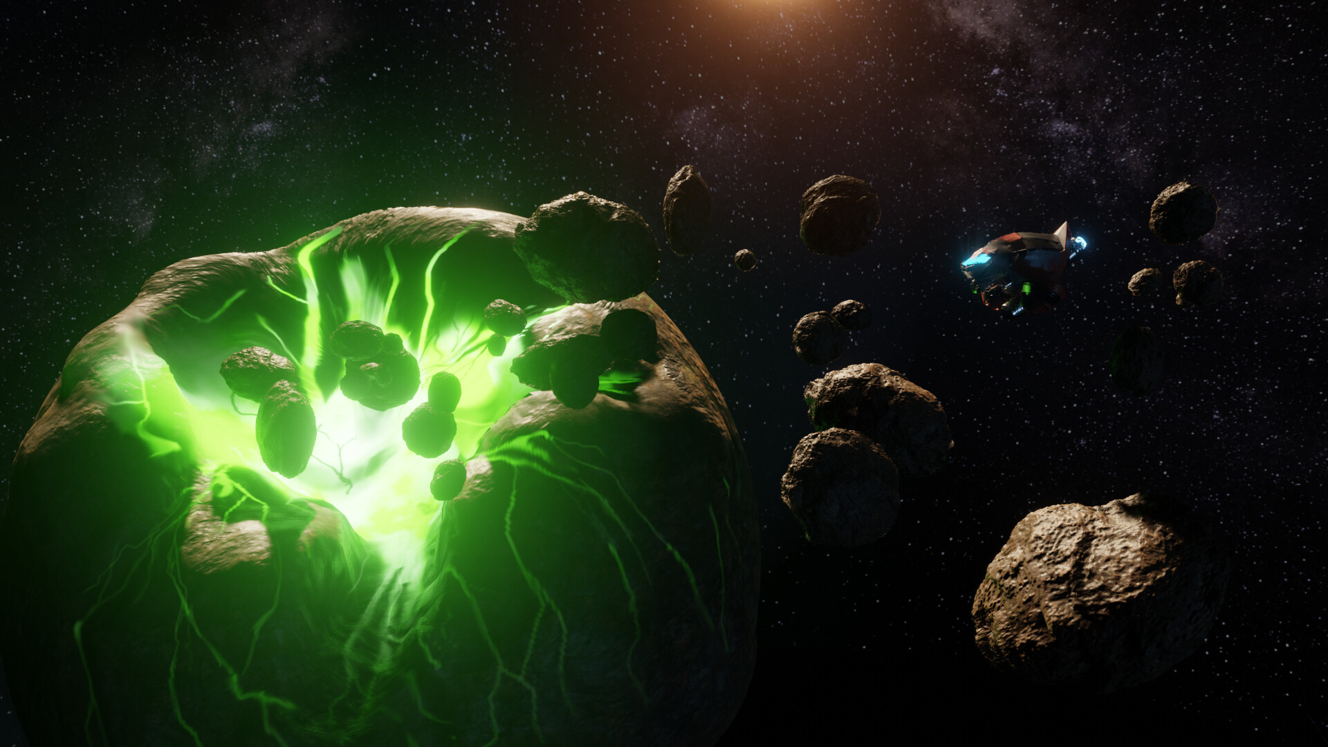 Blender Spaceship Scene. Cosmic Breaking down. Blend Space. Planet inside 2.