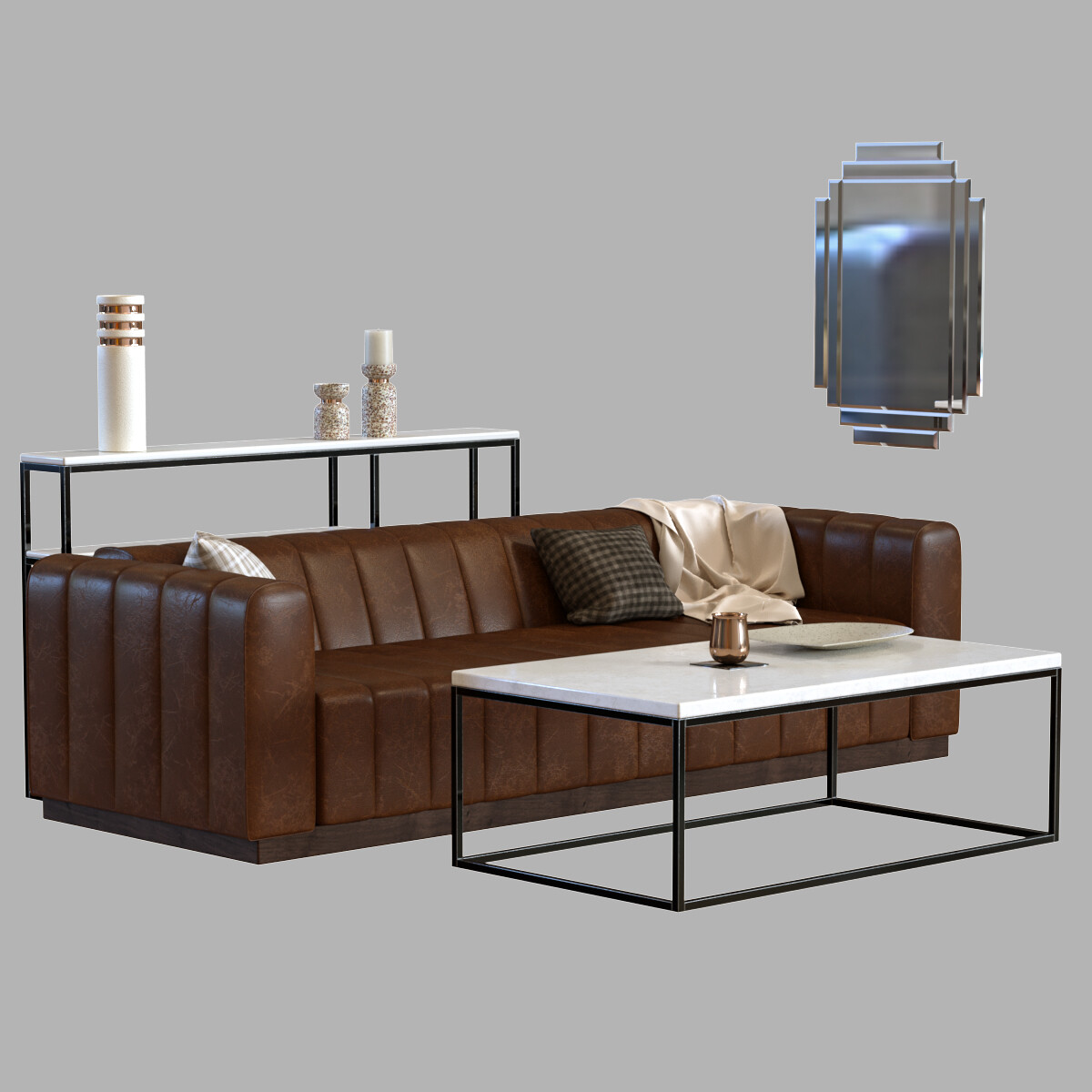 Forte channeled saddle leather hot sale extra large sofa