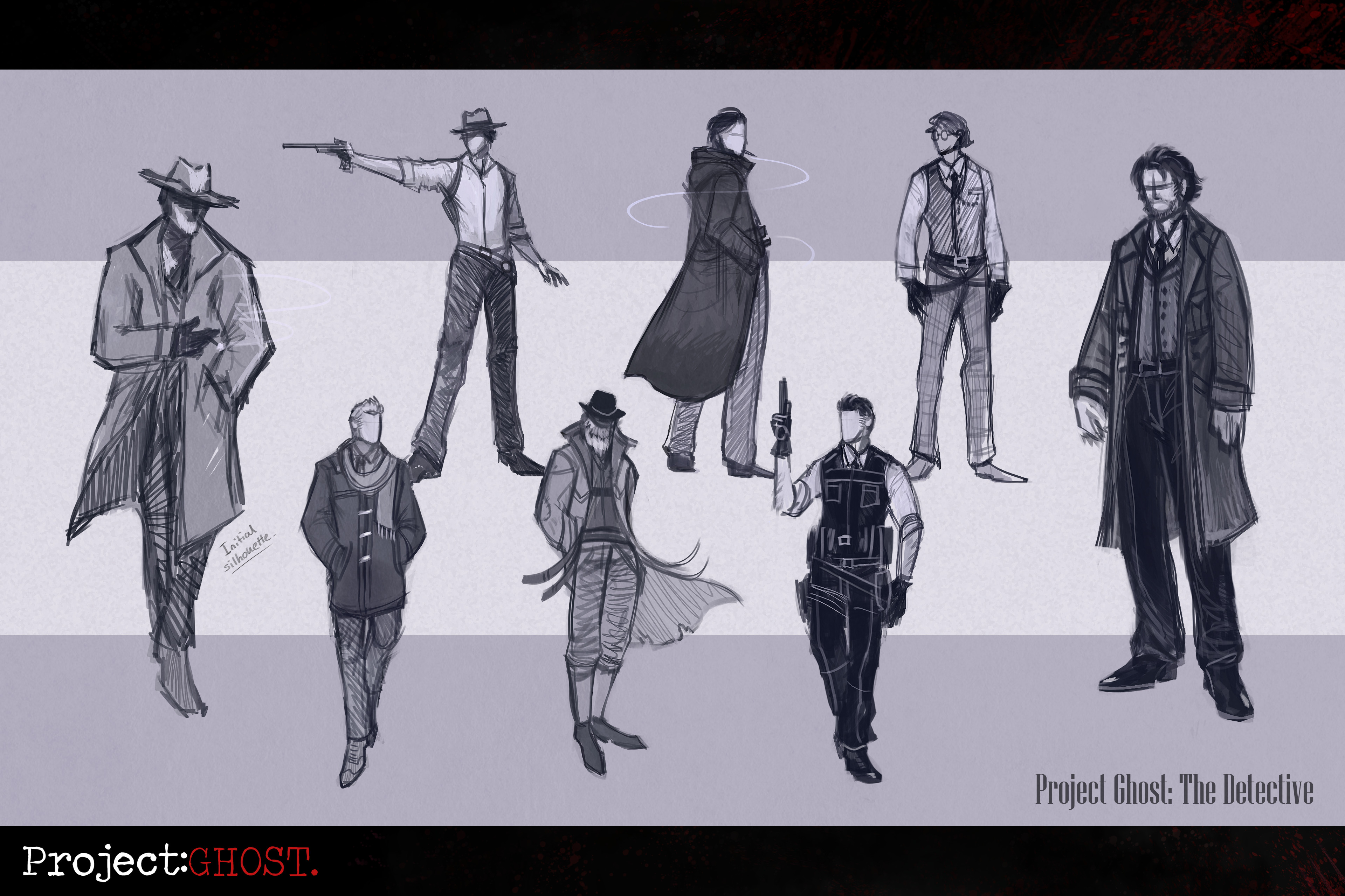 Peter Roberts: Initial rough sketches/thumbnails for design/clothing options and character exploration.