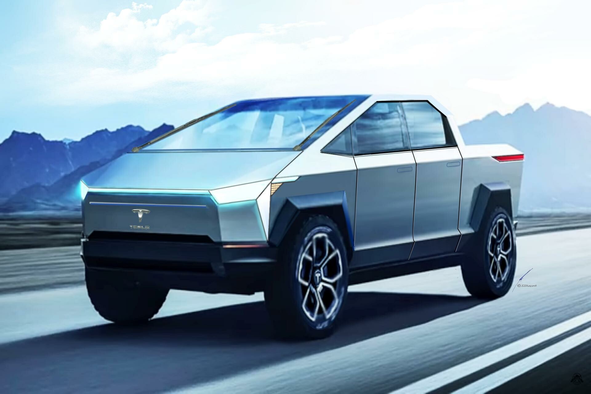 M Kurpjuweit 2020 Tesla Cyber Truck Origami The first engraving of the car manufacturer in the commercial truck. m kurpjuweit 2020 tesla cyber truck