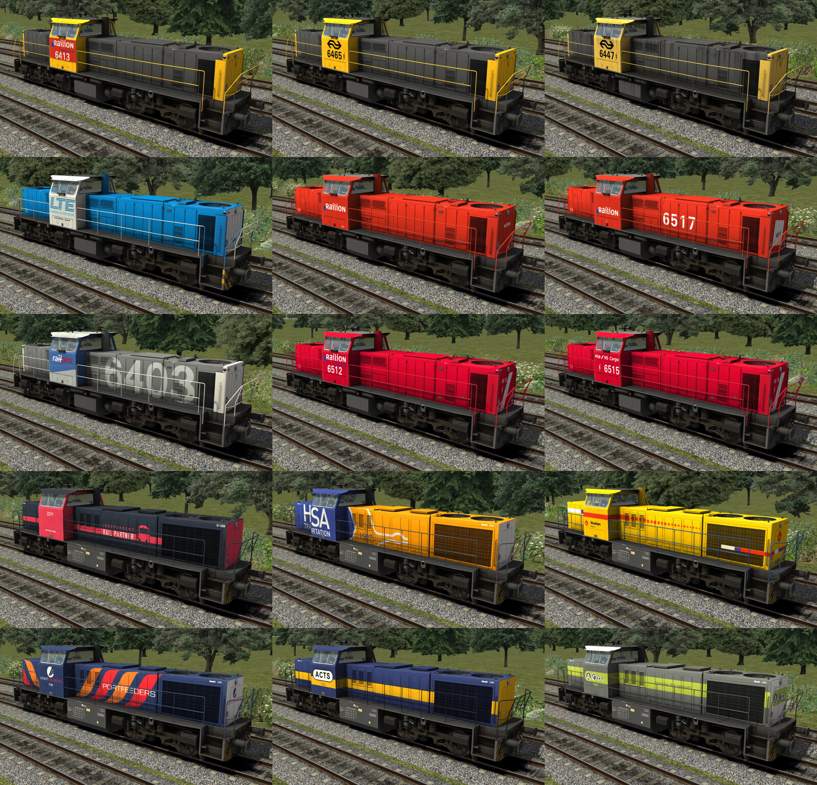 All 9 derivatives of the 6400 locomotive plus 6 MaK g1206 derivatives.