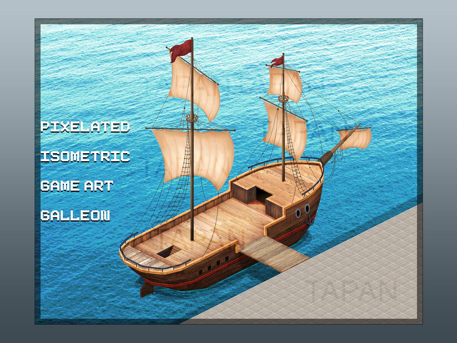 PIXELATED ISOMETRIC GAME ART.