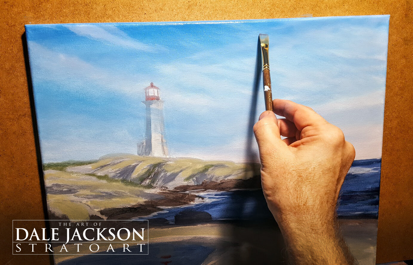 Peggys Point Lighthouse. Oil painting. Work in progress