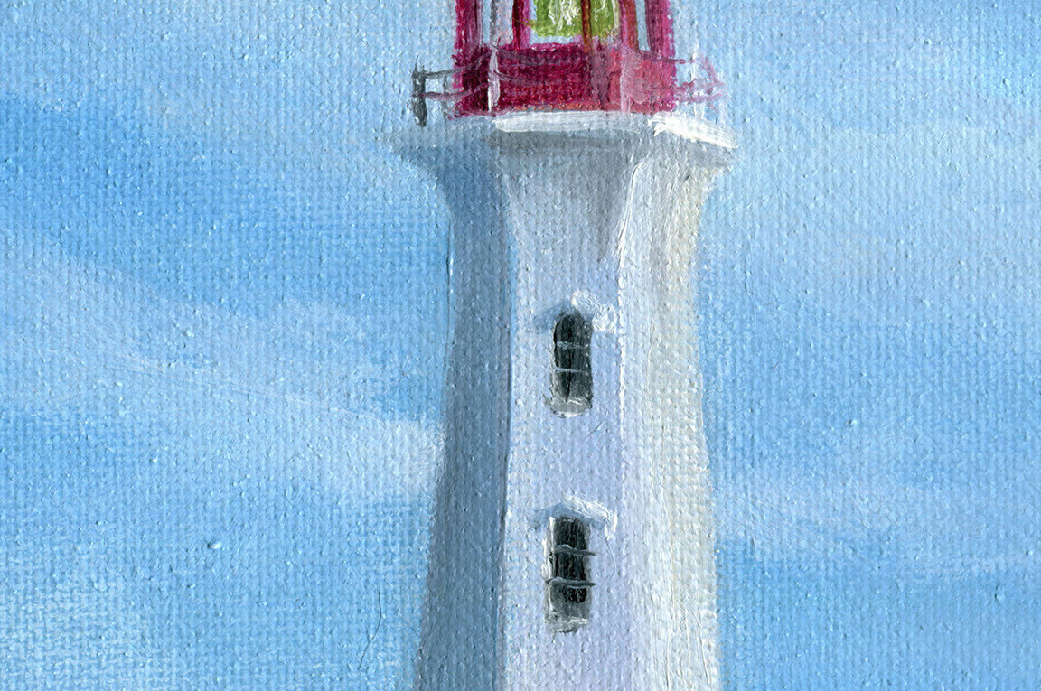 Peggys Point Lighthouse. Oil painting. Work in progress