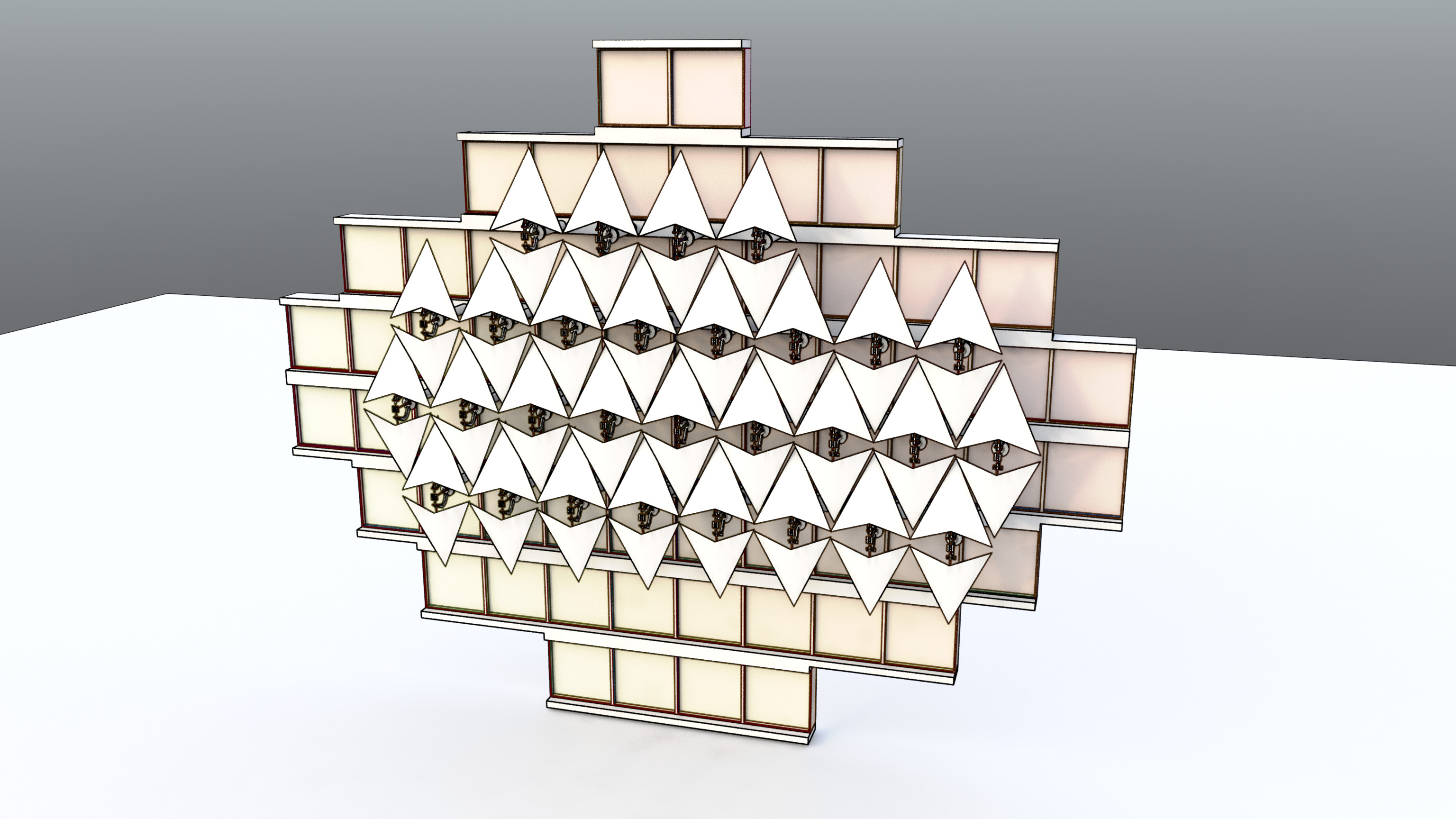 180º opposed scales setup: maximum shading over rectilinear static façade.