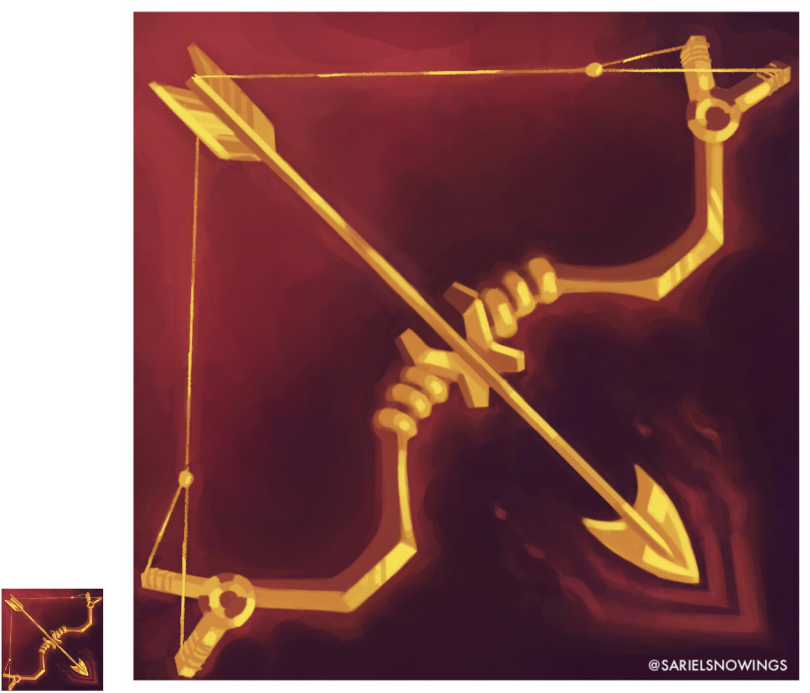 Decided to try a blockier, more cartoony style for this golden bow and arrow.