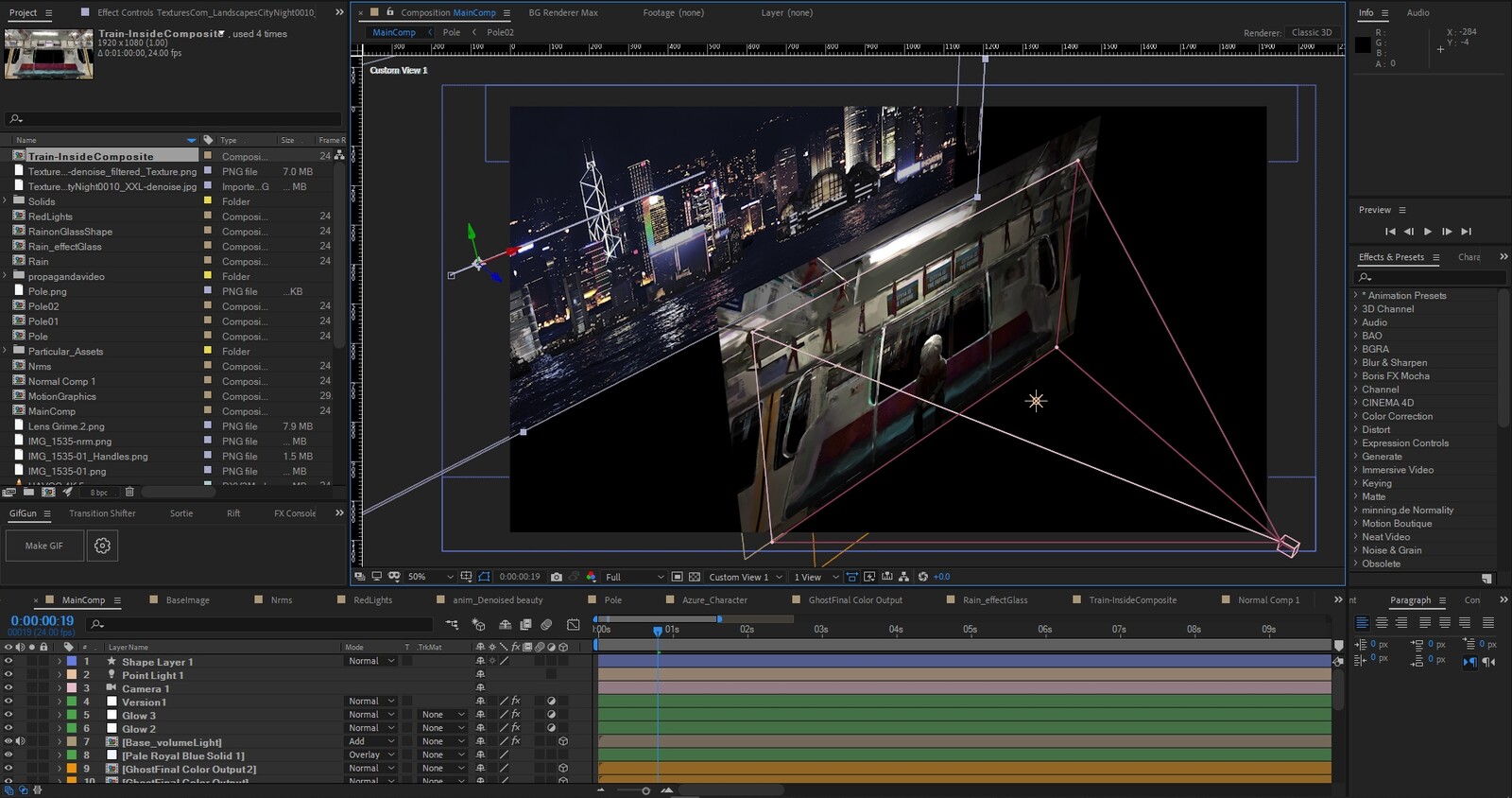 AfterEffects scene. This was never intended to be a professional job... just for fun... hence the mess!
