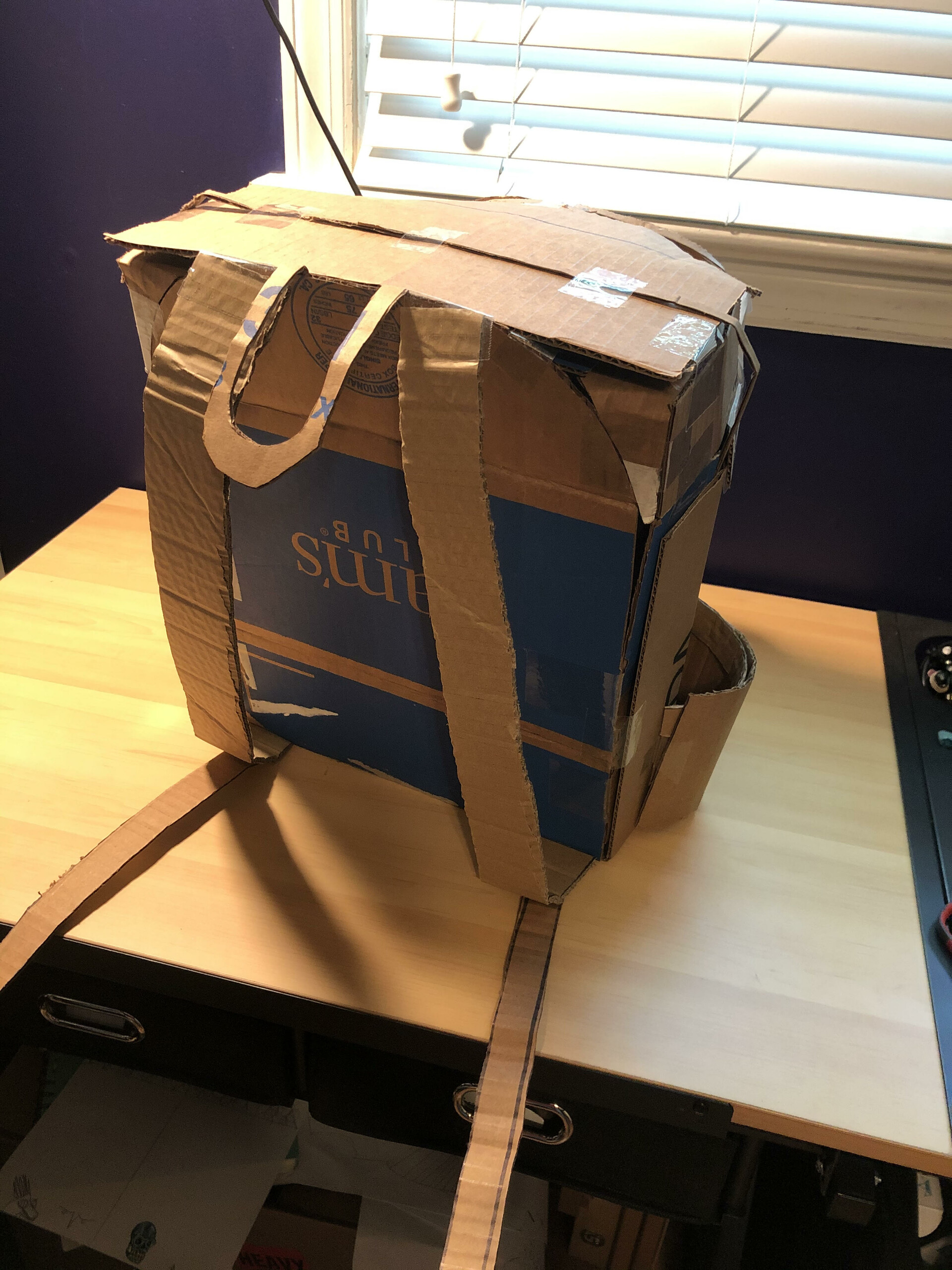 cardboard backpack sculpture mr azure