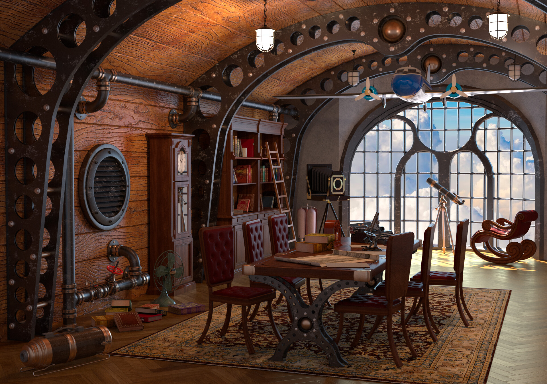 steampunk style living room