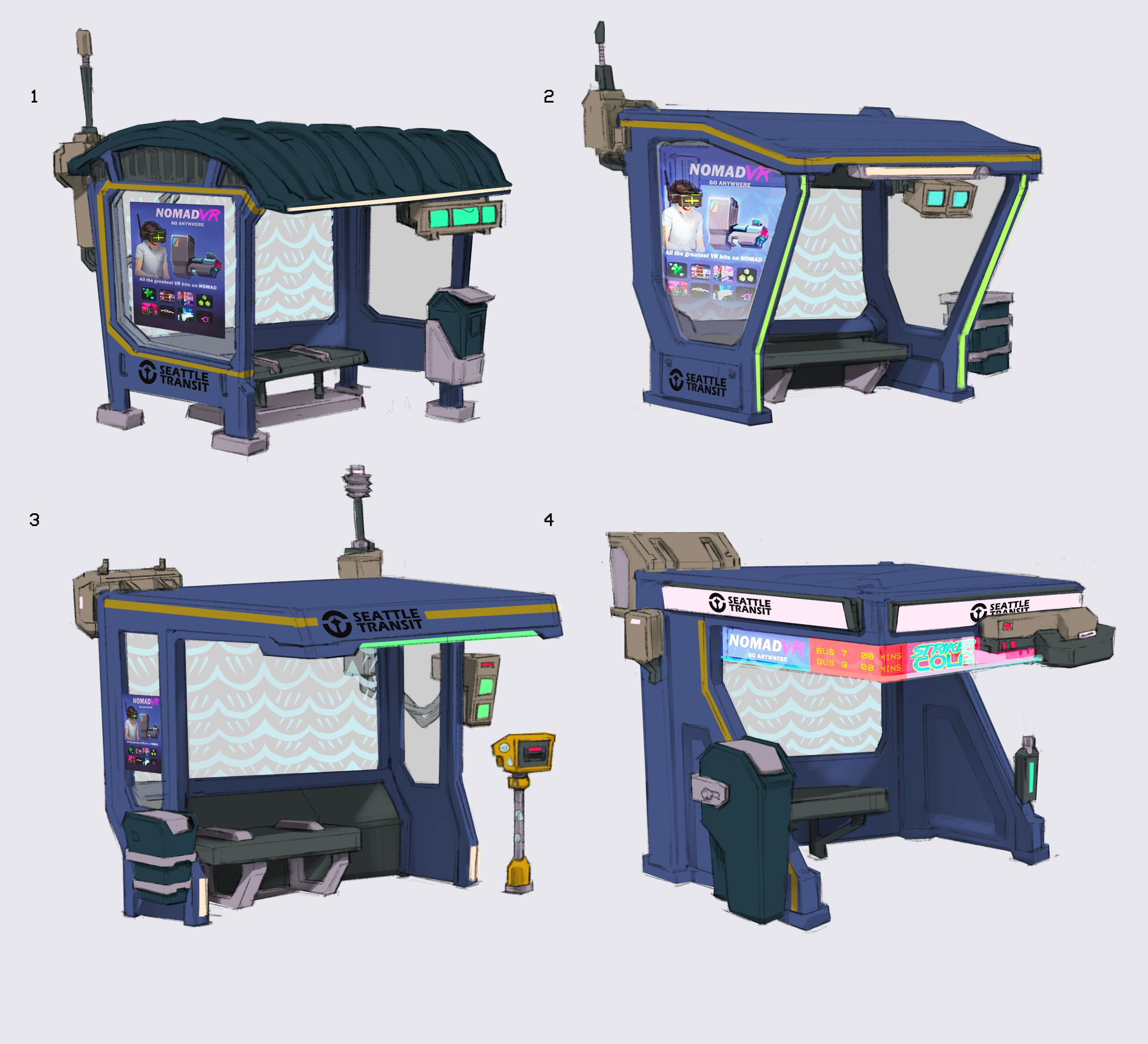 Seattle bus-stops, retrotechified