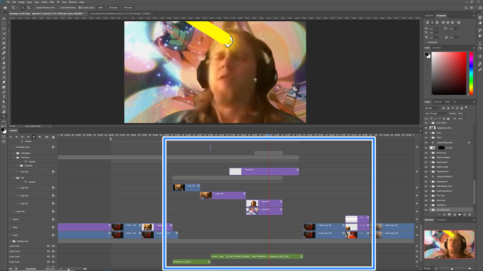 The "Third Eye Death" visual effect within Photoshop video editor