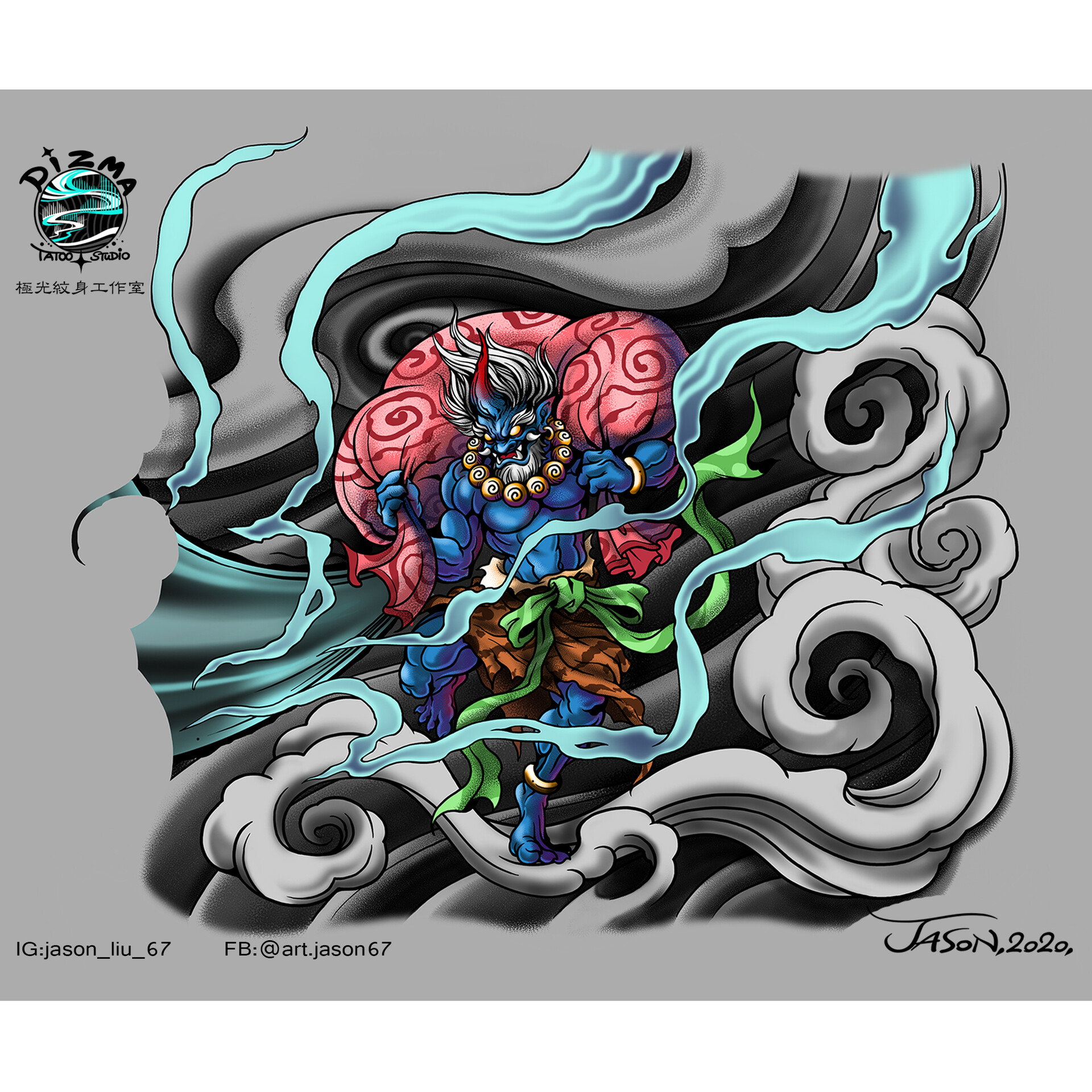 Artstation 風神雷神 刺青設計 Raijin Fujin Tattoo Design Jason Liu Artstation 風神雷神 刺青設計 Raijin Fujin Tattoo Design Jason Liu