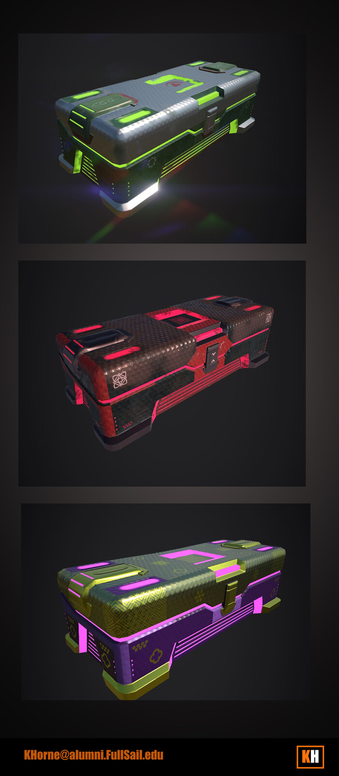 Crate material and texture variations and UV, texturing in Substance Painter. Model provided
