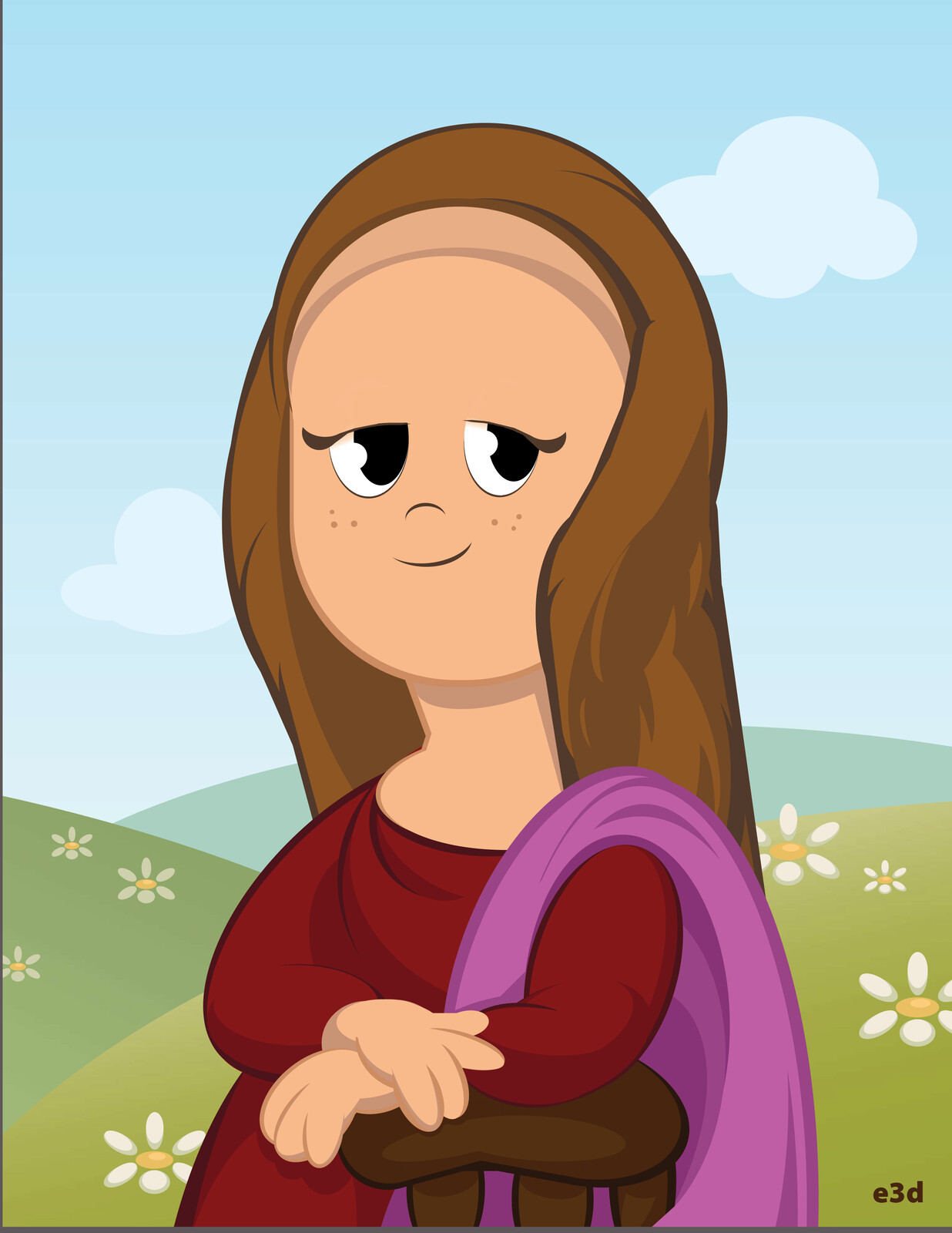 cartoon of Mona Lisa.  Using primitive shapes only.