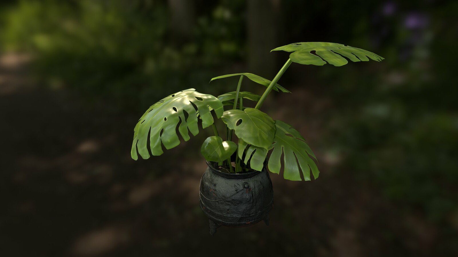 Monstera Cauldron: Leaves sculpted in ZBrush, baked and hand-painted in Substance Painter, models in Modo.