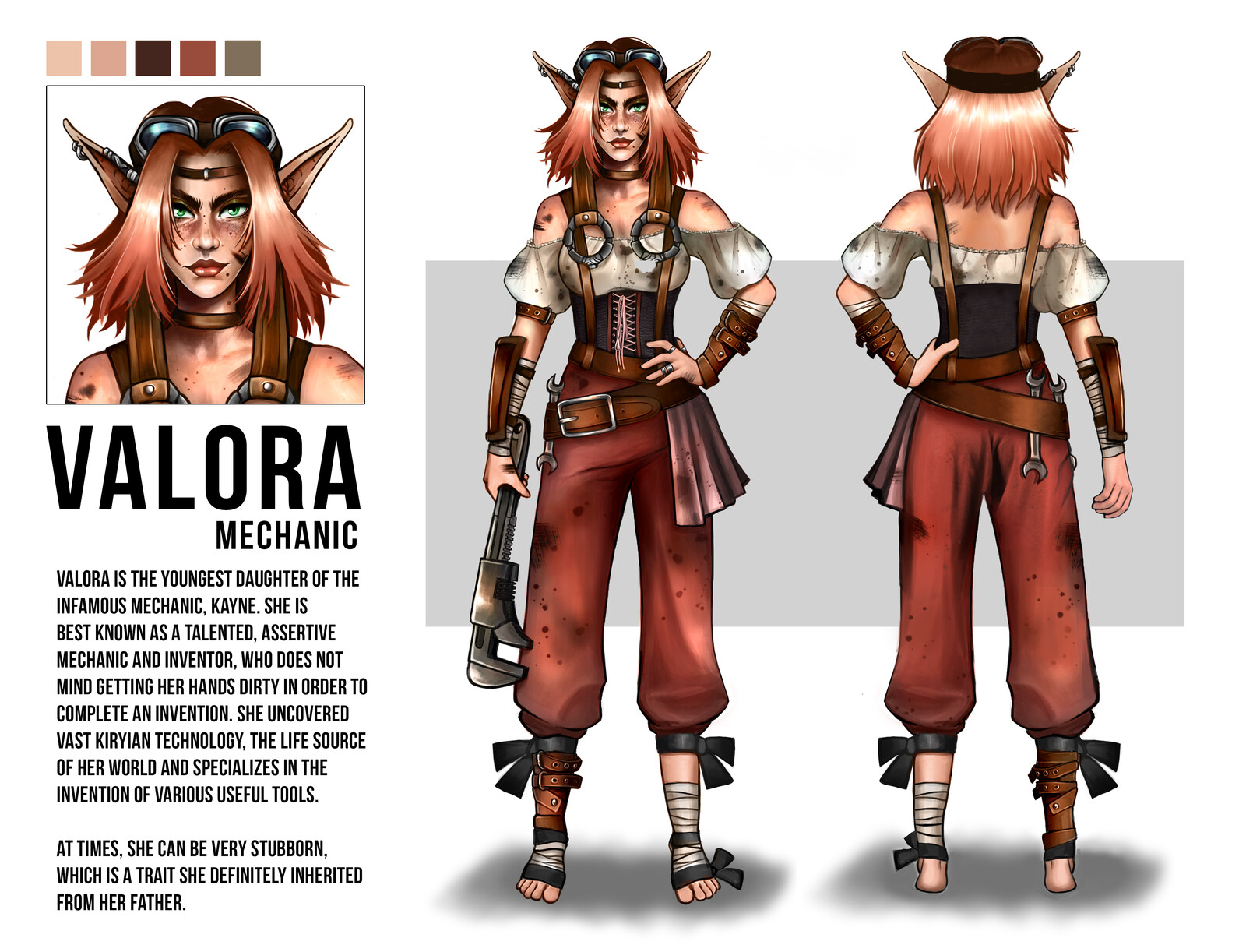 Character Sheet describing my character Valora; Personal project
