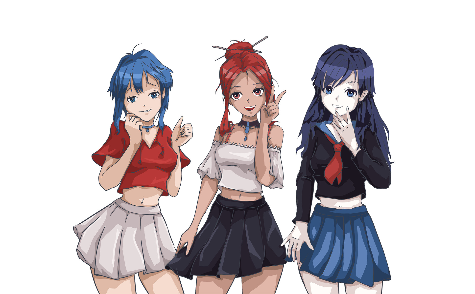 Artstation Aiko Mai And Yuna Three Girls In Anime Style Ann Rheel