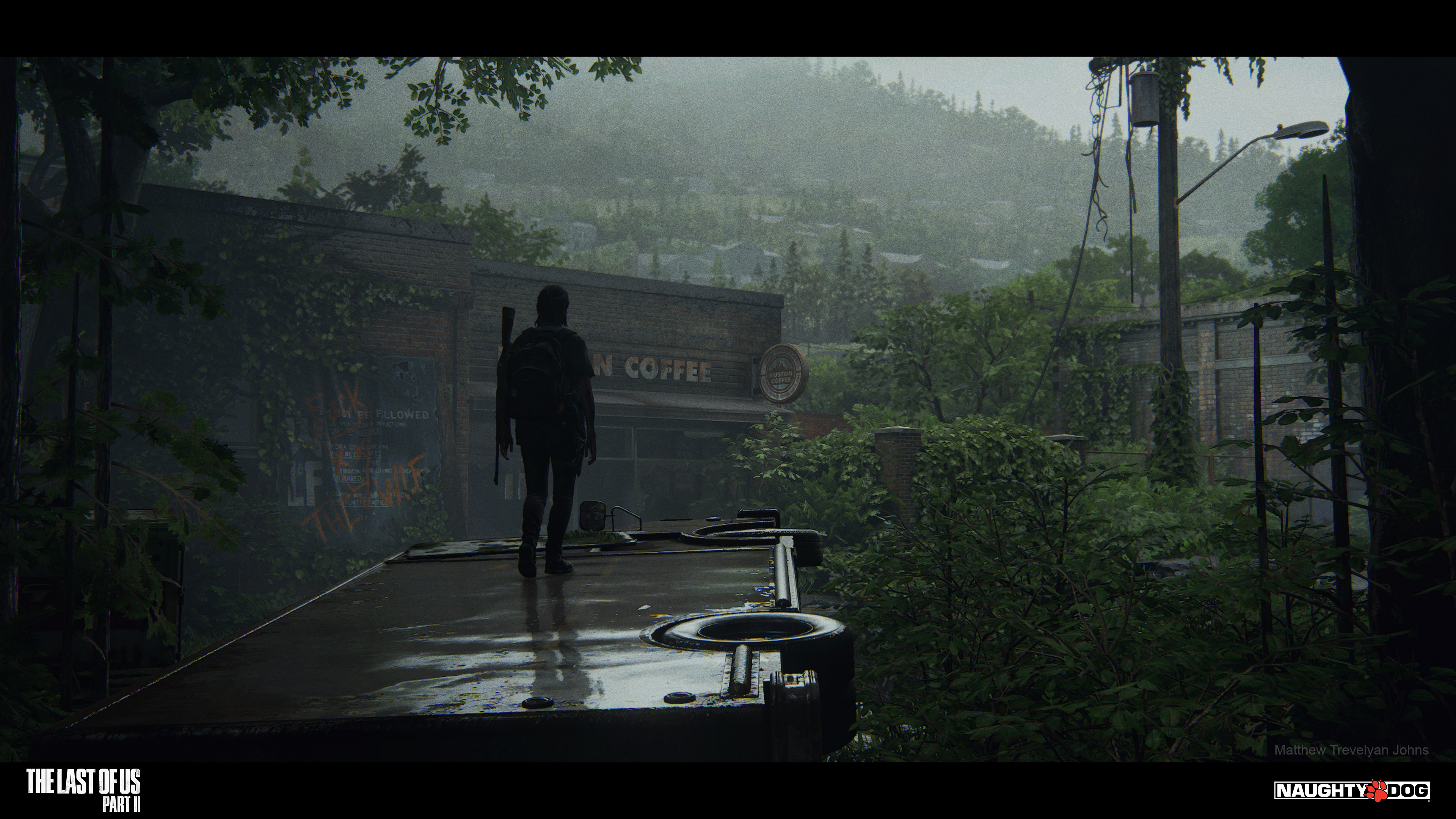 My work in this shot was in creating the vista as well as the over turned delivery truck and the vandalized 'F*** the WLF' tarpaulin. The incredibly talented Max Golosiy and Zak Oliver were responsible for the main environment