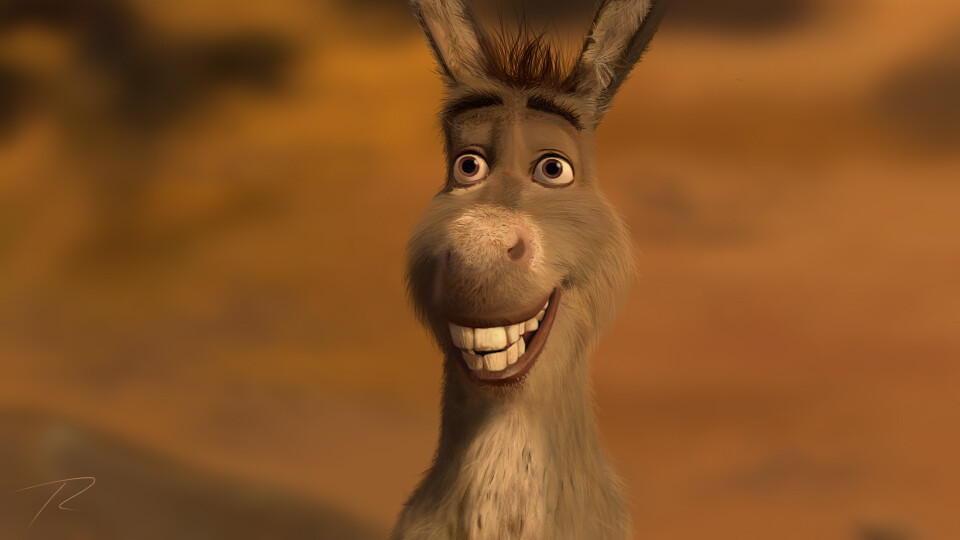 Digital painting of Donkey from Shrek. 