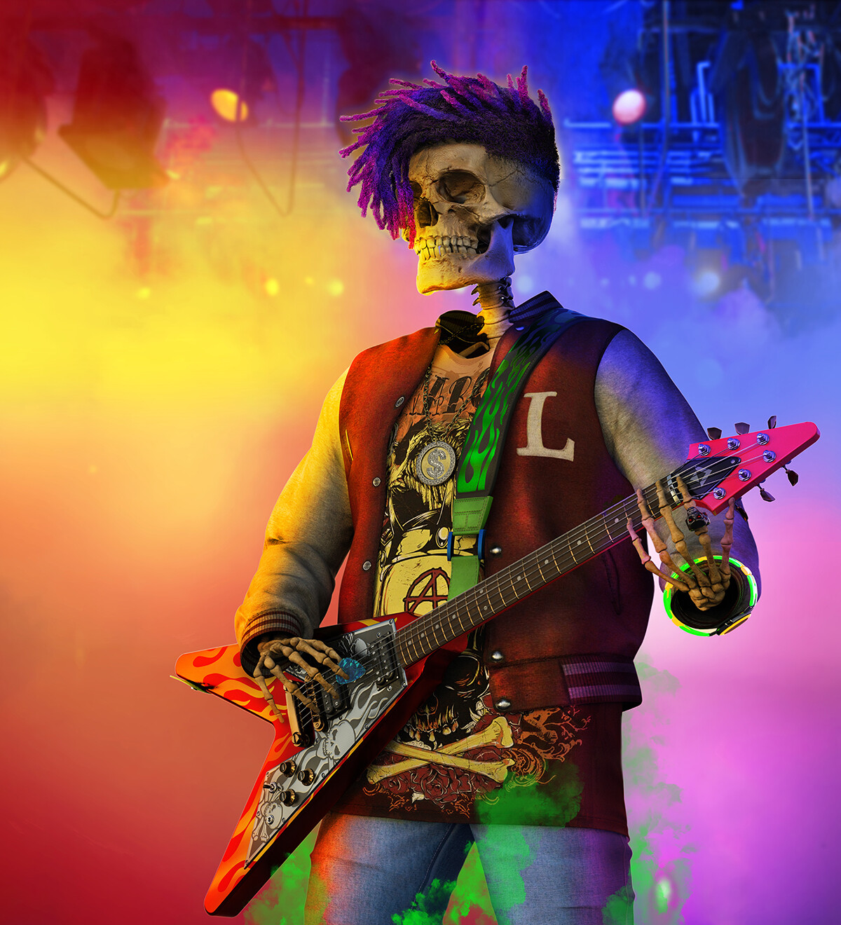 ArtStation - The Skeleton Rocker on stage - Fantasy Digital Art portrait