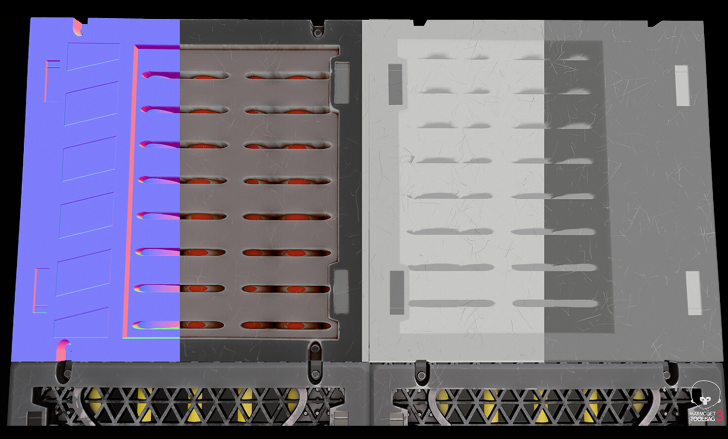 Texture Maps - Normal, Albedo, roughness, metallic respectively 