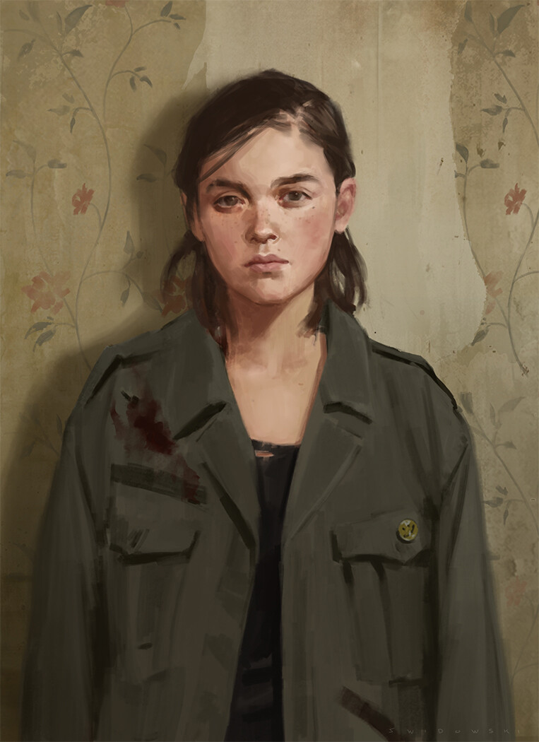 A painting of ellie from the last of us part 2, in the style of a