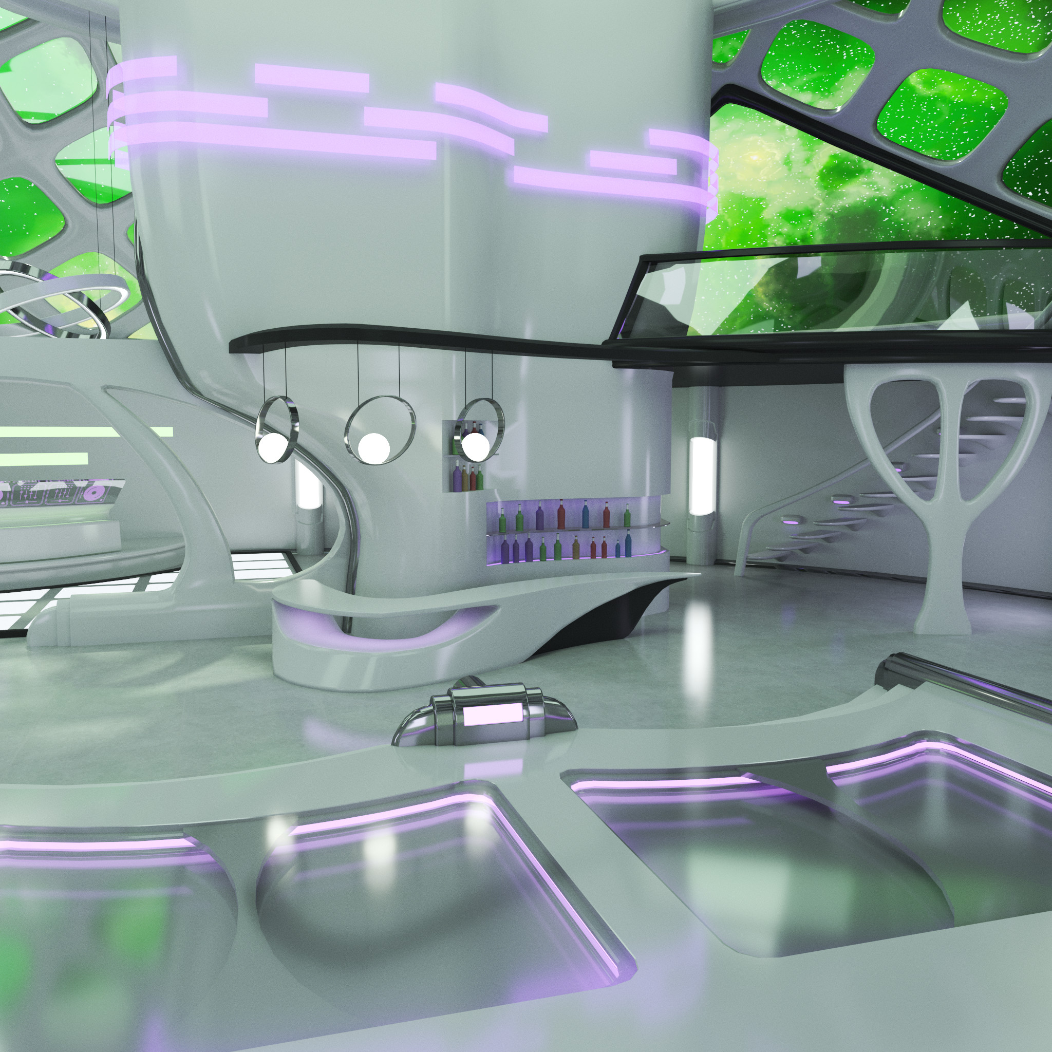 V-Ray Render of a conceptual sci-fi night club for Design Home