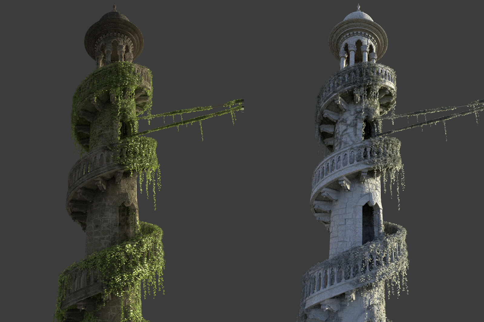 Tower lookdev with extra ivy growth