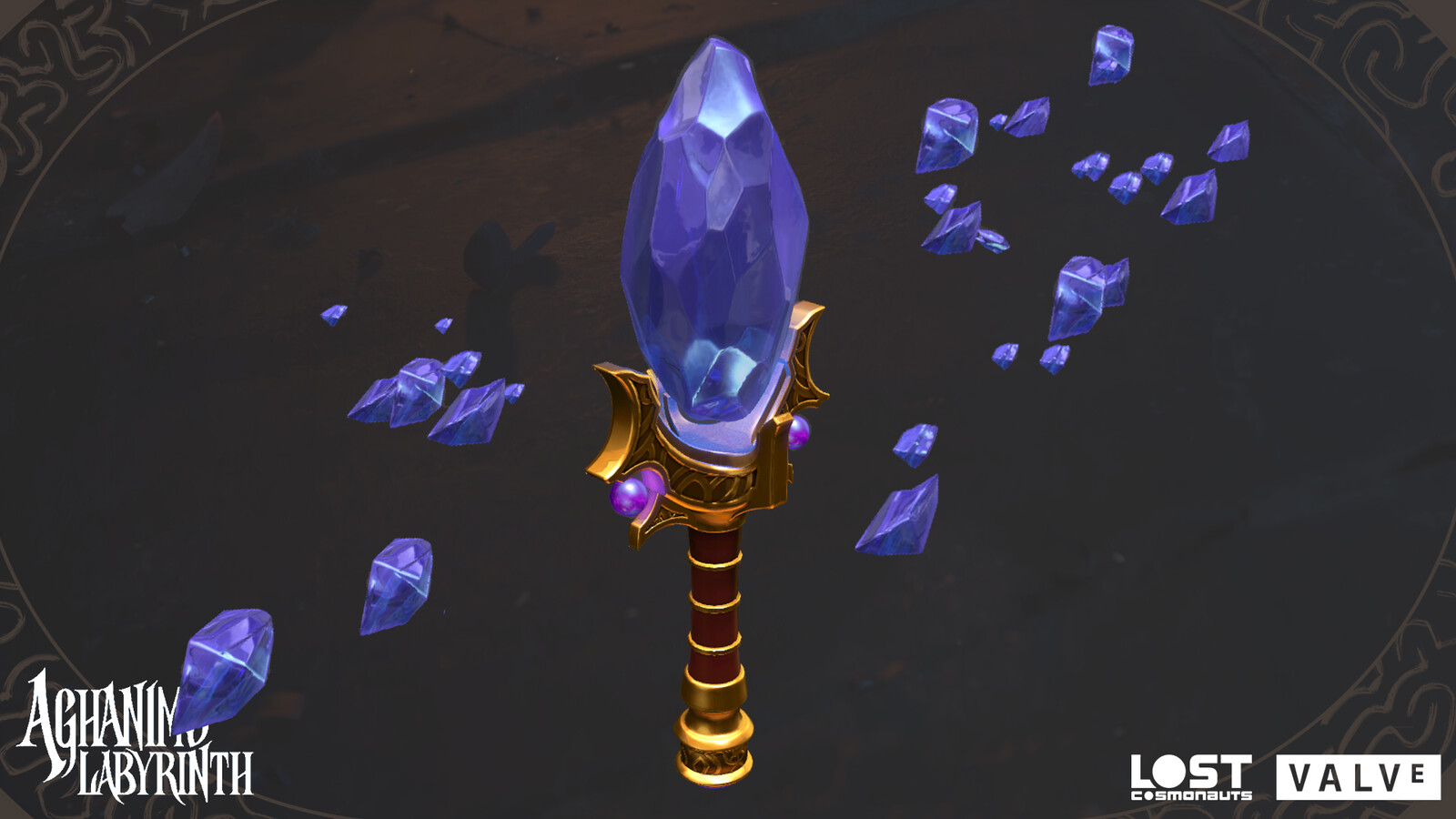 The Aghanim Scepter oooooo
(and various floating shards)
I remodeled the handle from an existing asset, touched up the texture, and made a new gem from scratch.