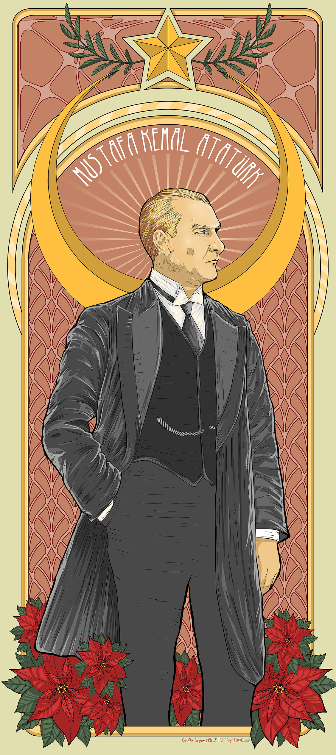 art nouveau style ataturk illustration