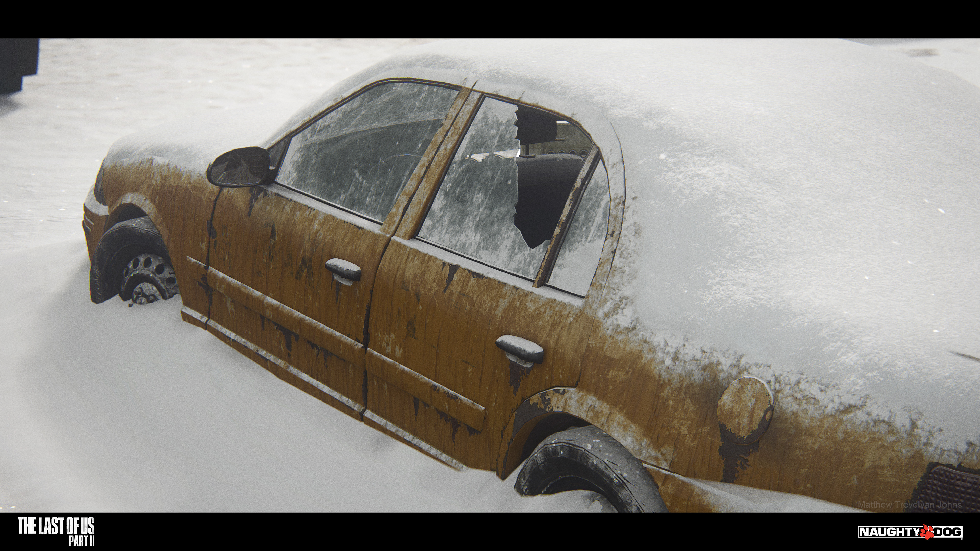 This image show the relatively seamless transition of a 'snow-kit' and the vehicles surface shader. If you look closely, you can see that the snow on the metal surface also has subtle 'depth' to it