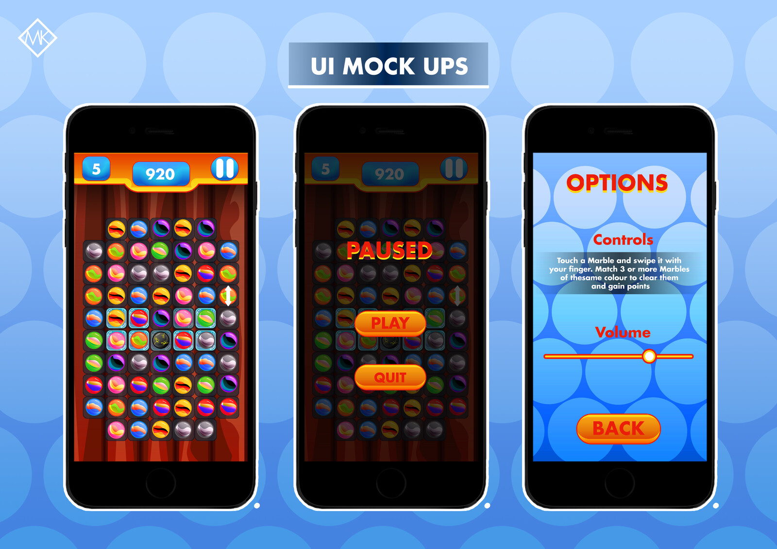 Marble Mania UI Mockups 2