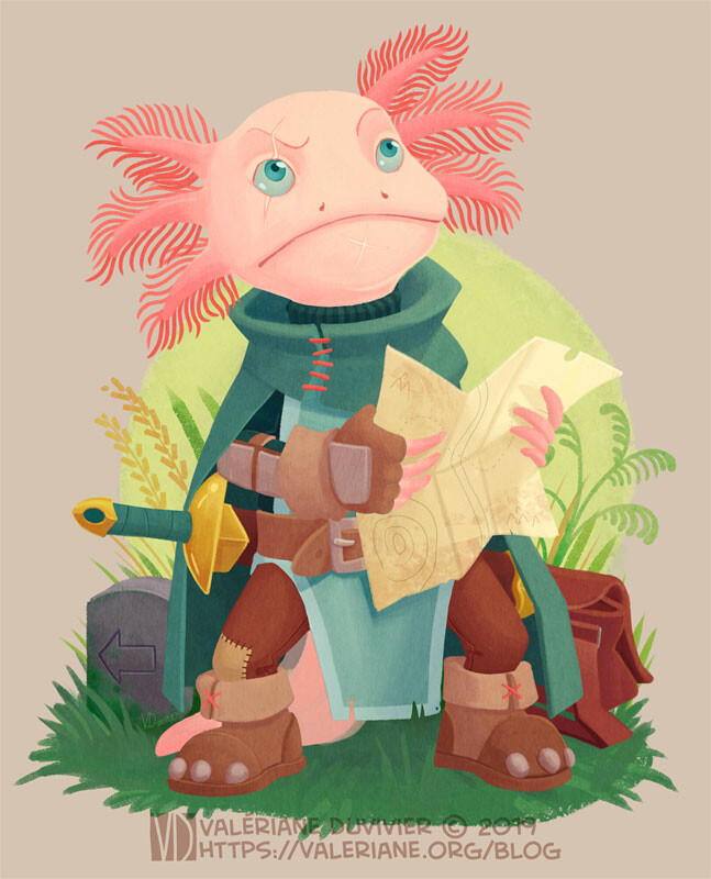 Character design challenge : Axolotl adventurer