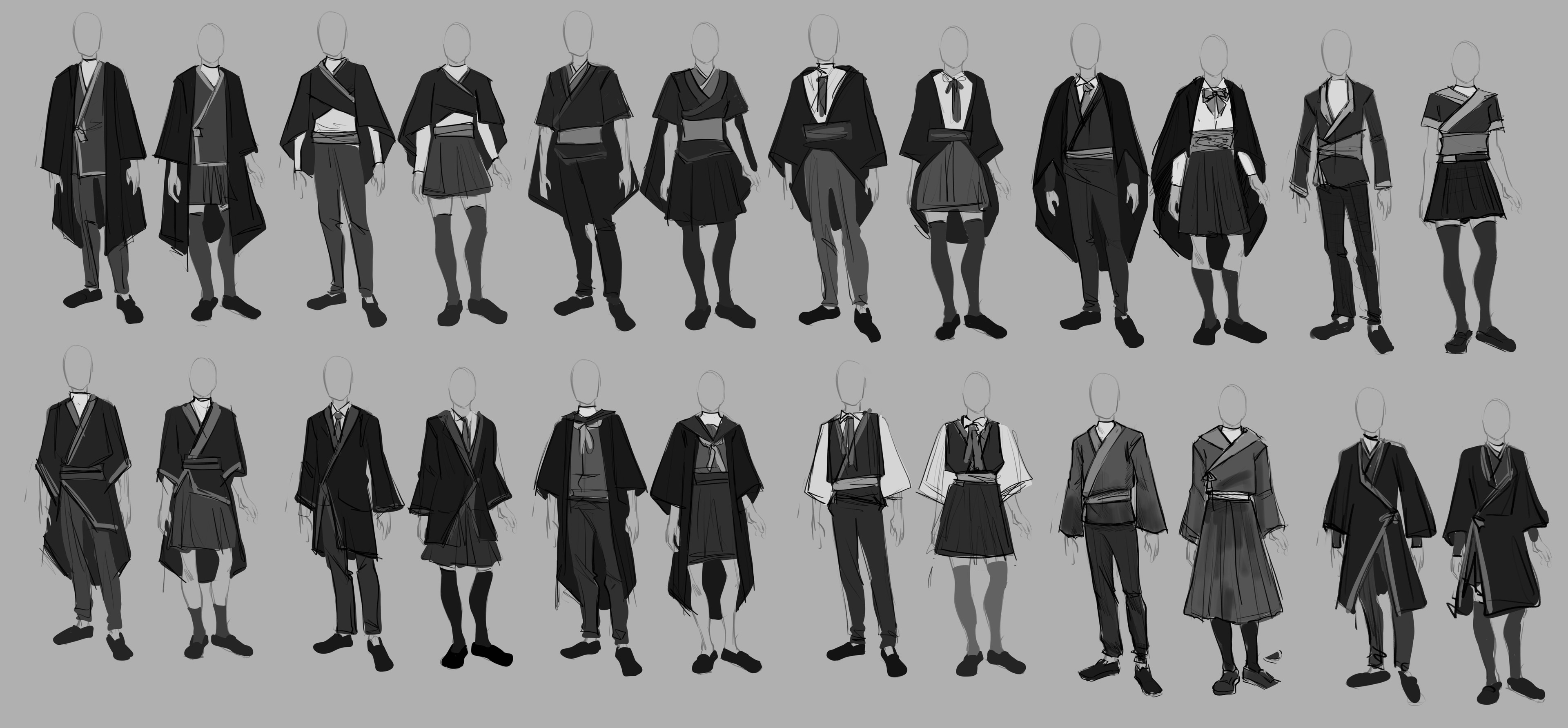 At the start I didn’t know what kind of school it would be, so I tried different approaches with a more traditional style + modern uniform.
